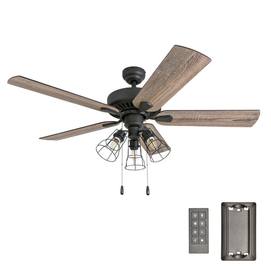 Prominence Home Inland Seas, 52 Inch Industrial Style LED Ceiling Fan with Light, Remote Control, Three Mounting Options, 5 Dual Finish Blades