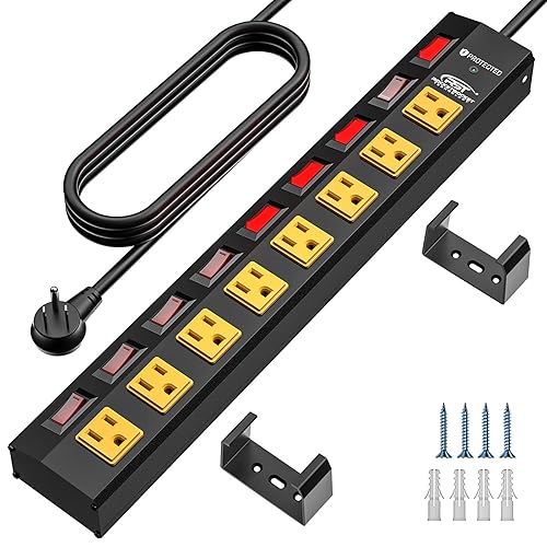 CRST 8 Outlet Heavy Duty Power Strip with Individual Switches, 15A/1875W Metal Power Strip Surge Protector with Circuit Breaker (1200 Joules), 6 FT