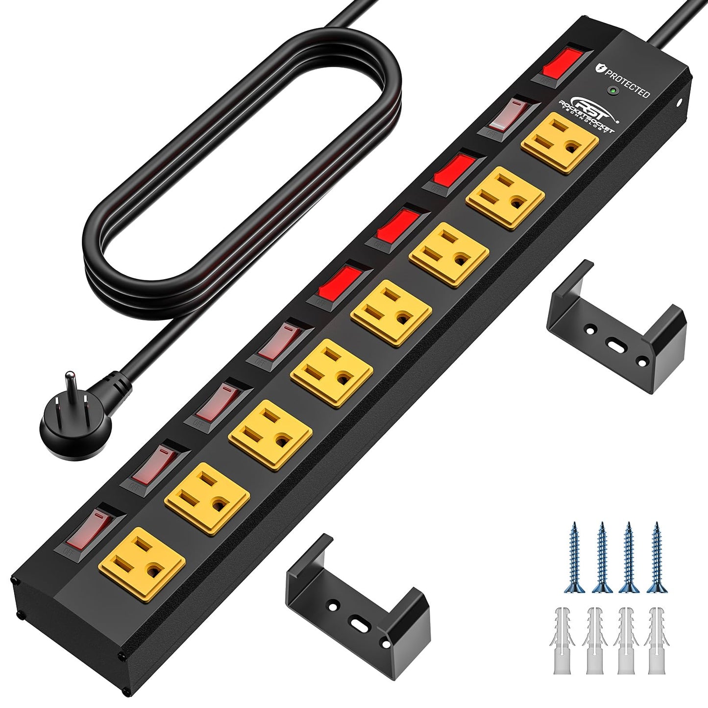 CRST 8 Outlet Heavy Duty Power Strip with Individual Switches, 15A/1875W Metal Power Strip Surge Protector with Circuit Breaker (1200 Joules), 6 FT
