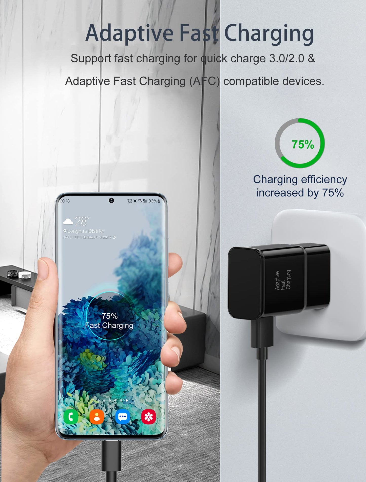 Type C Charger Fast Charging, 2 Pack Adaptive Fast Charger USB C Android Phone Wall Charger Block with 6FT+6FT+1.5FT Charge Cable for Samsung Galaxy