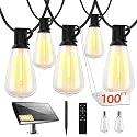 Bdrofn 100FT Solar String Lights Outdoor Waterproof, Solar Patio Lights with Remote Control & 30+2 Dimmable ST38 Edison Bulbs Shatterproof,Solar