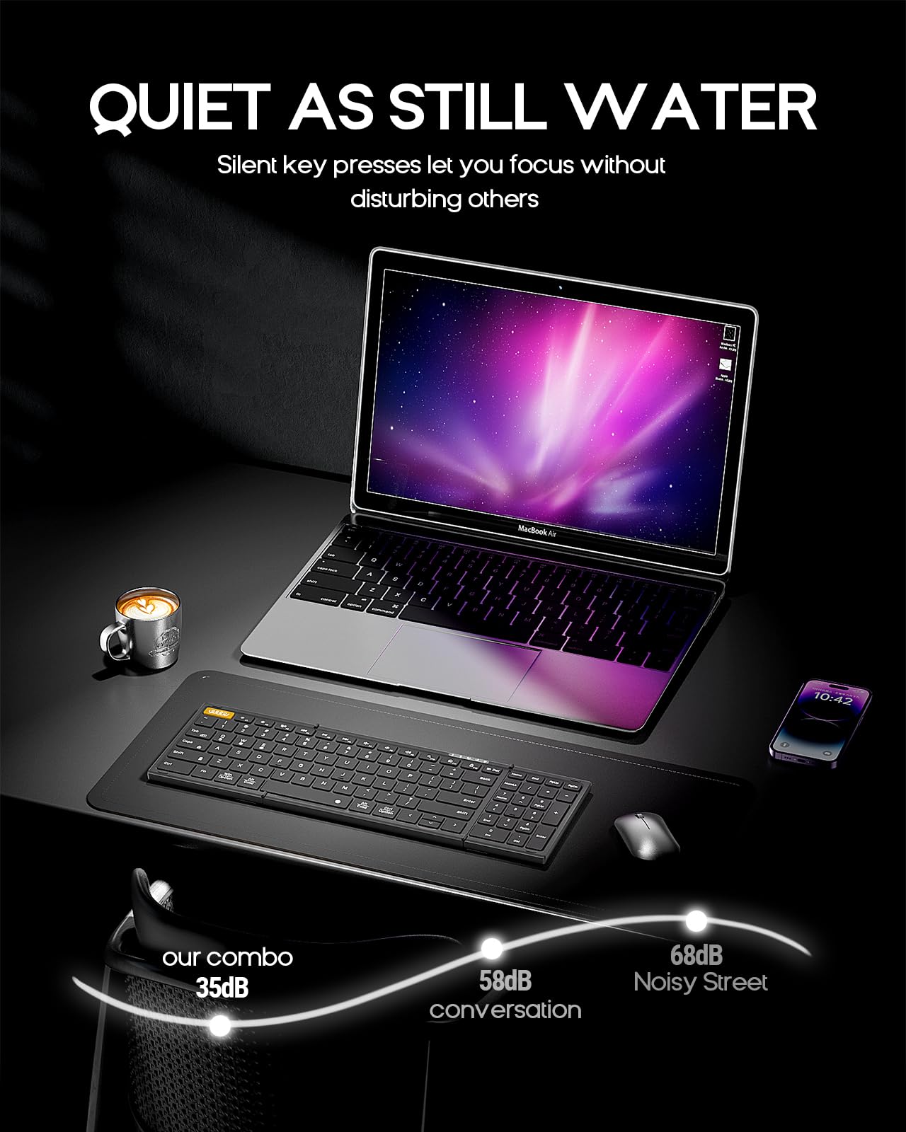 PuechAxe Foldable Keyboard and Mouse with Travel Bag, Full-Size Portable Folding Wireless Keyboard Mouse Combo, 2.4G+BT5.0 x 2, Rechargeable Bluetooth