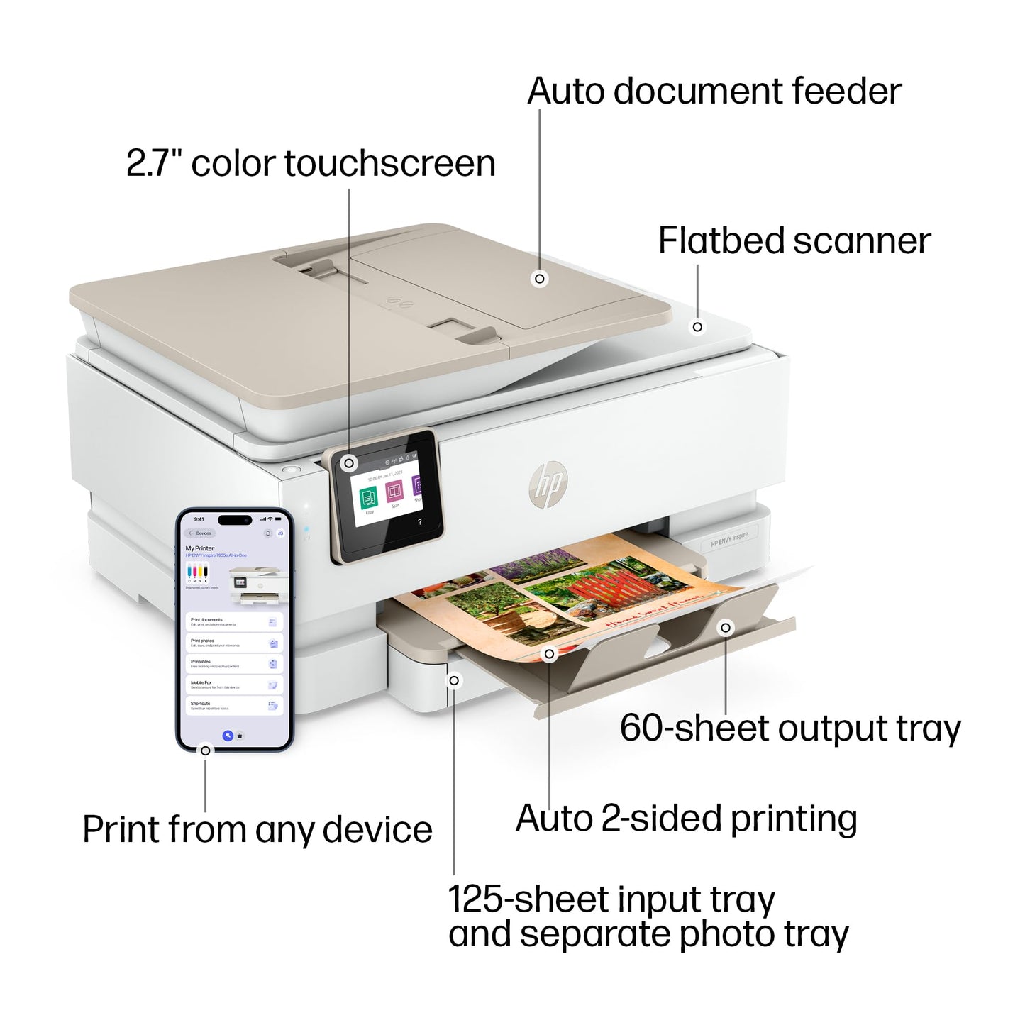 HP Envy Inspire 7955e Wireless Color Inkjet Printer, Print, scan, copy, Easy setup, Mobile printing, Best-for-home, 3 month Instant Ink trial
