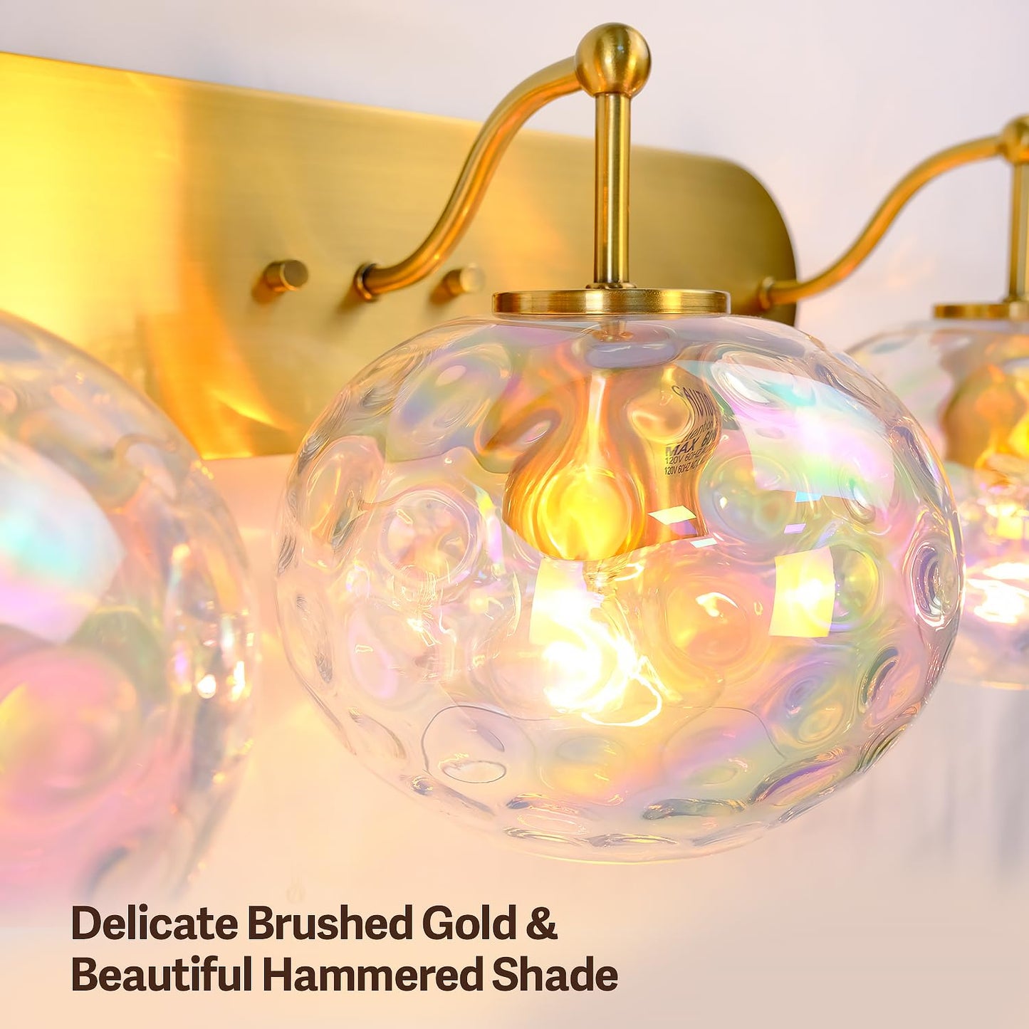 Wrlmfy 23" Brushed Gold Vanity Light Stained Hammered Glass Wall Sconce 3-Light Brass Wall Lamp for Hallway Living Room Stairwell Bathroom Over Mirror