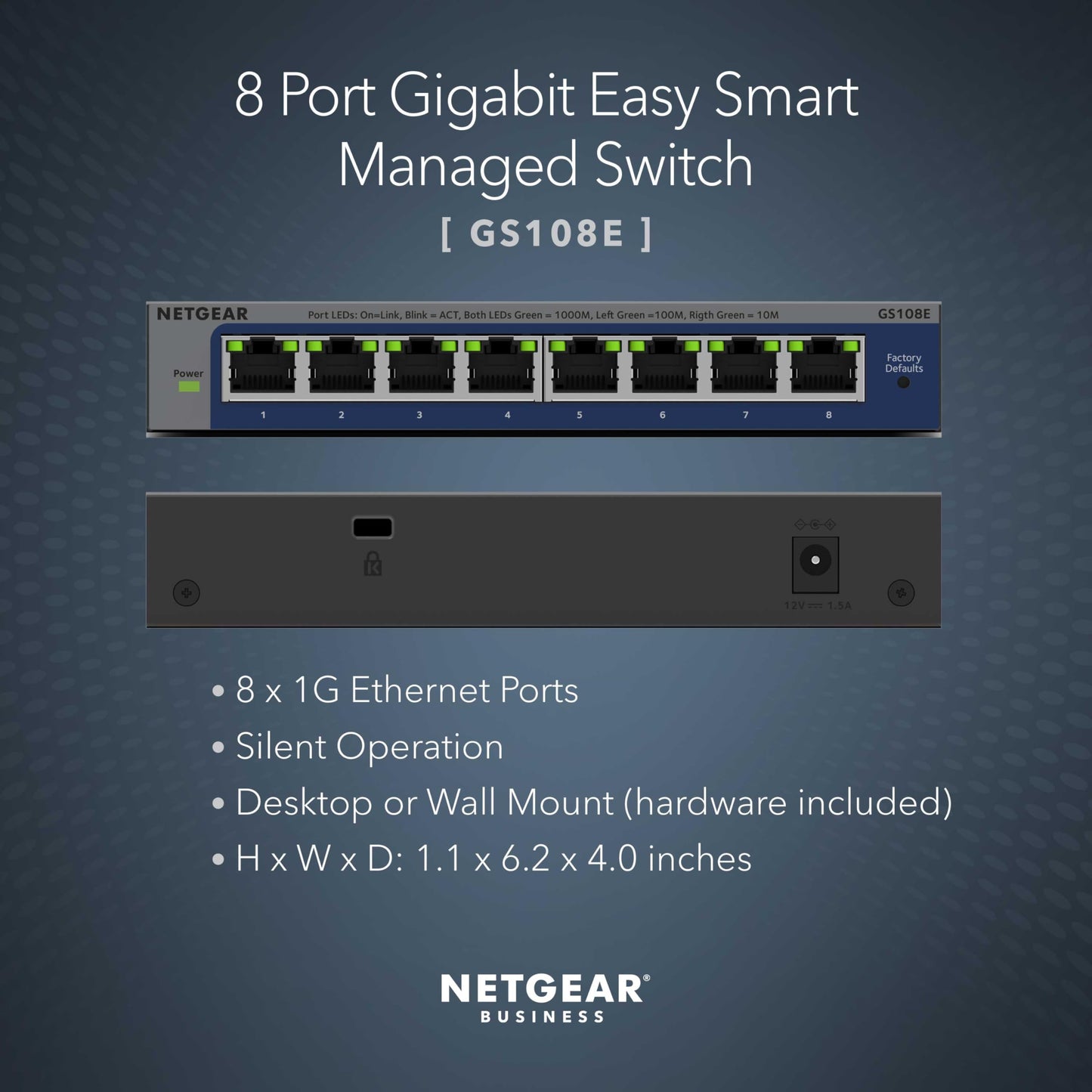 NETGEAR 8-Port Gigabit Ethernet Easy Smart Managed Switch (GS108E) - Managed, Desktop or Wall Mount, and Limited Lifetime Protection
