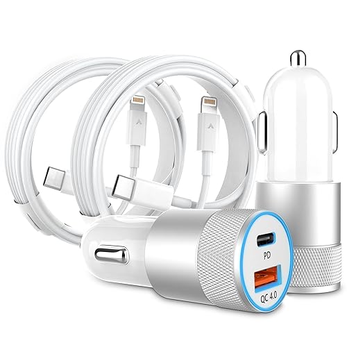 Car Charger, [Apple MFi Certified]2 Pack 48W Dual Port USB C Car Charger All Metal iPhone Fast Car Adapter with 2x3ft Lightning Cable for Carplay