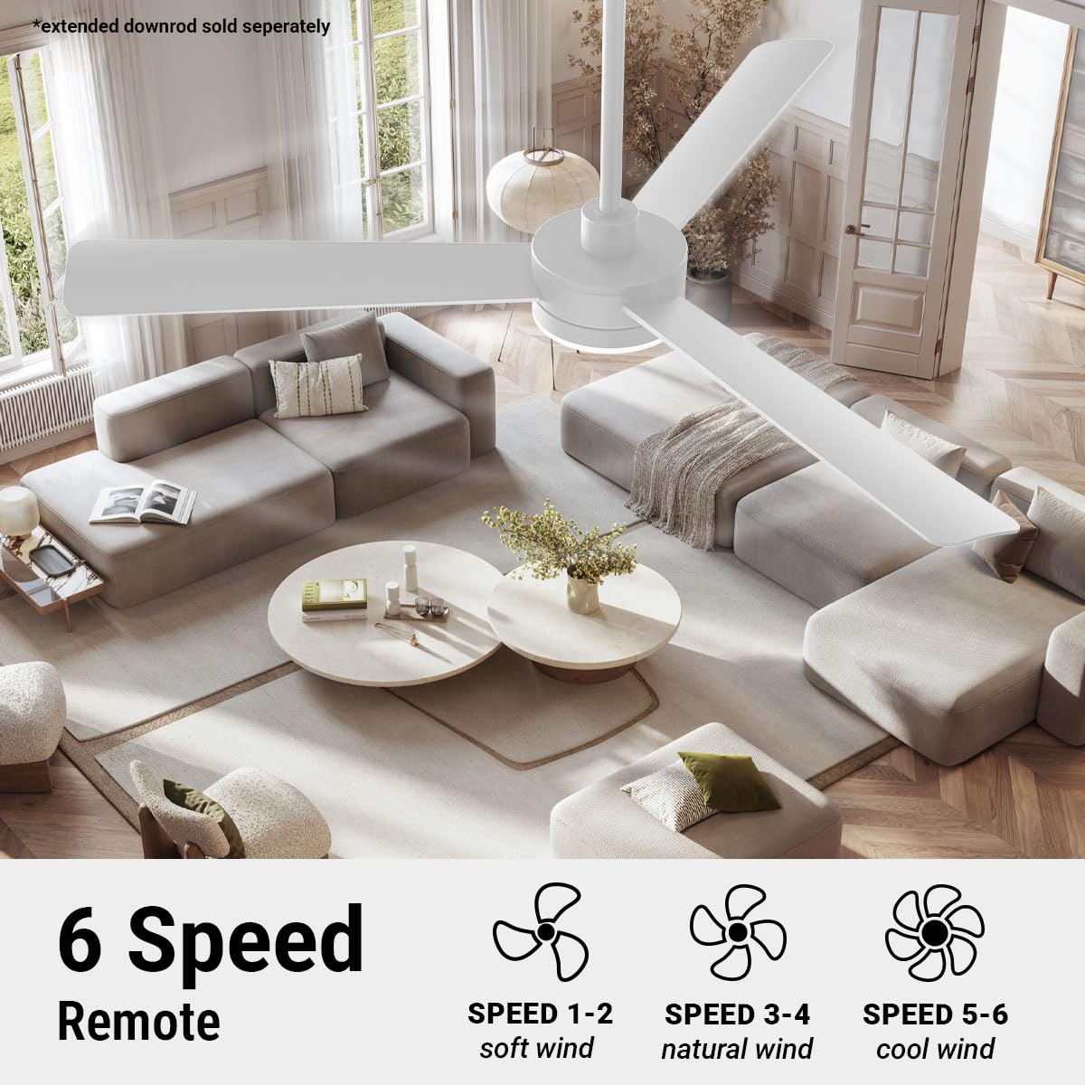 Wynwood 52" Biscayne Ceiling Fans with Lights & Remote, Energy-Efficient 6-Speed DC Motor, Adjustable 3-CCT LED, Reversible Airflow, Modern Indoor