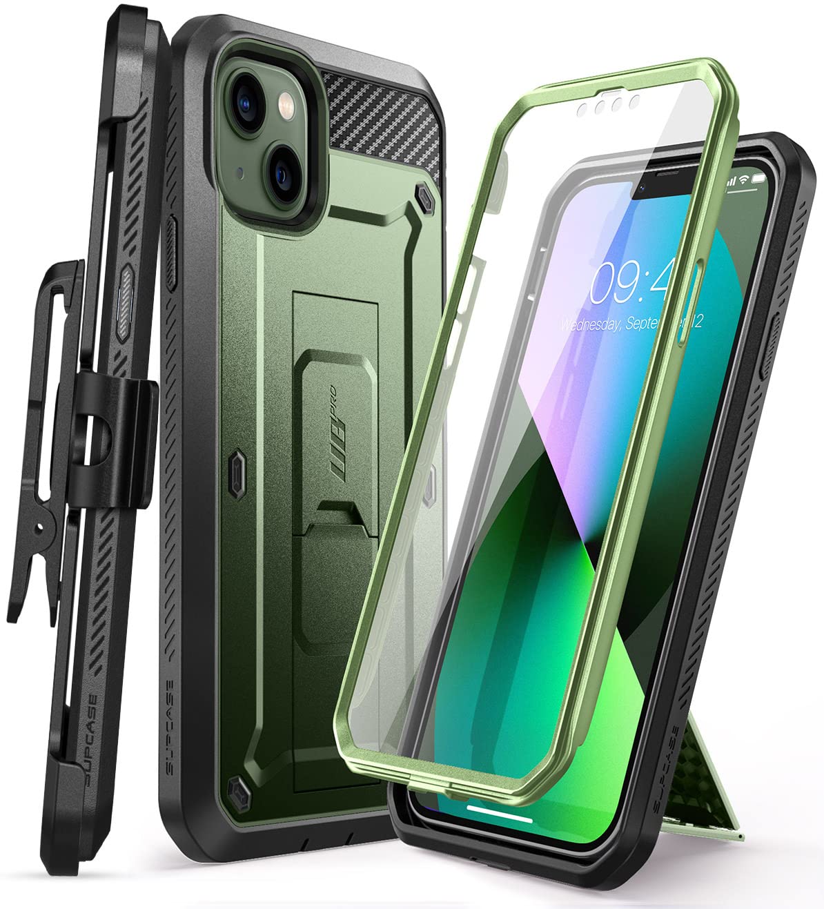 SUPCASE for iPhone 13 Case with Stand & Belt-Clip (Unicorn Beetle Pro), [Built-in Screen Protector] [Military-Grade Drop Protection] Heavy Duty Rugged