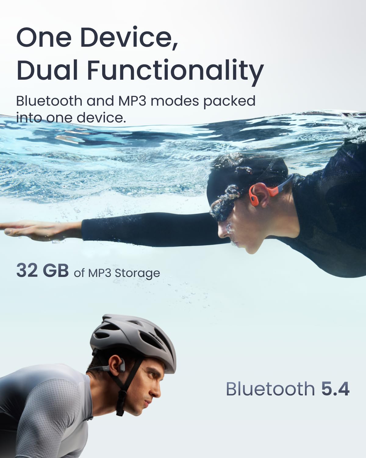 SHOKZ OpenSwim Pro Open-Ear MP3 Headphones, Grey, IP68 Waterproof, 32GB MP3