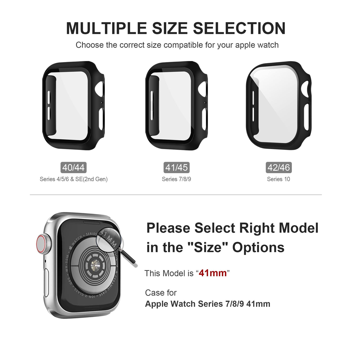 XFEN 3-Pack Case with Screen Protector for Apple Watch 41mm Series 9/8/7