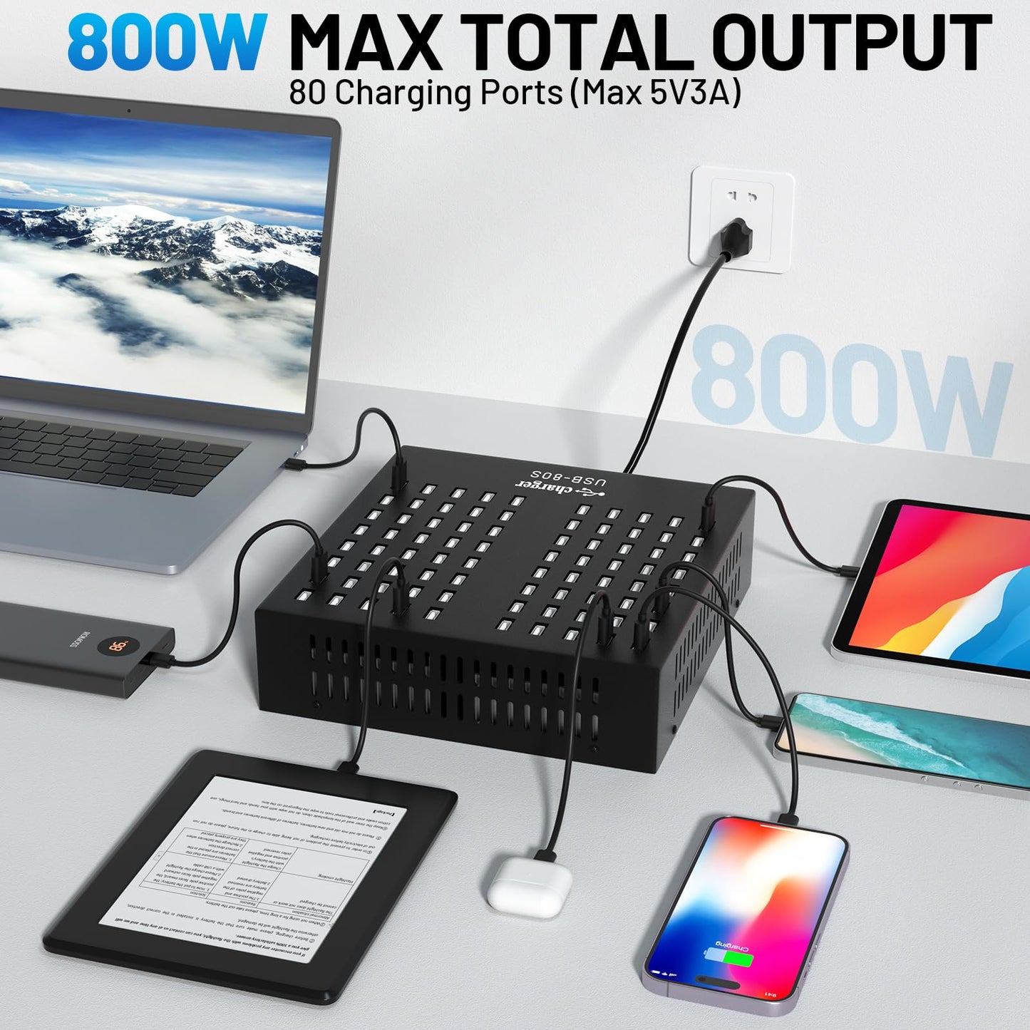 Multiple USB Charging Station, MIXILIN 80 Ports 800W(150A) Fast Charger Station with Power Switch, Desktop Charging Station for Multiple Devices