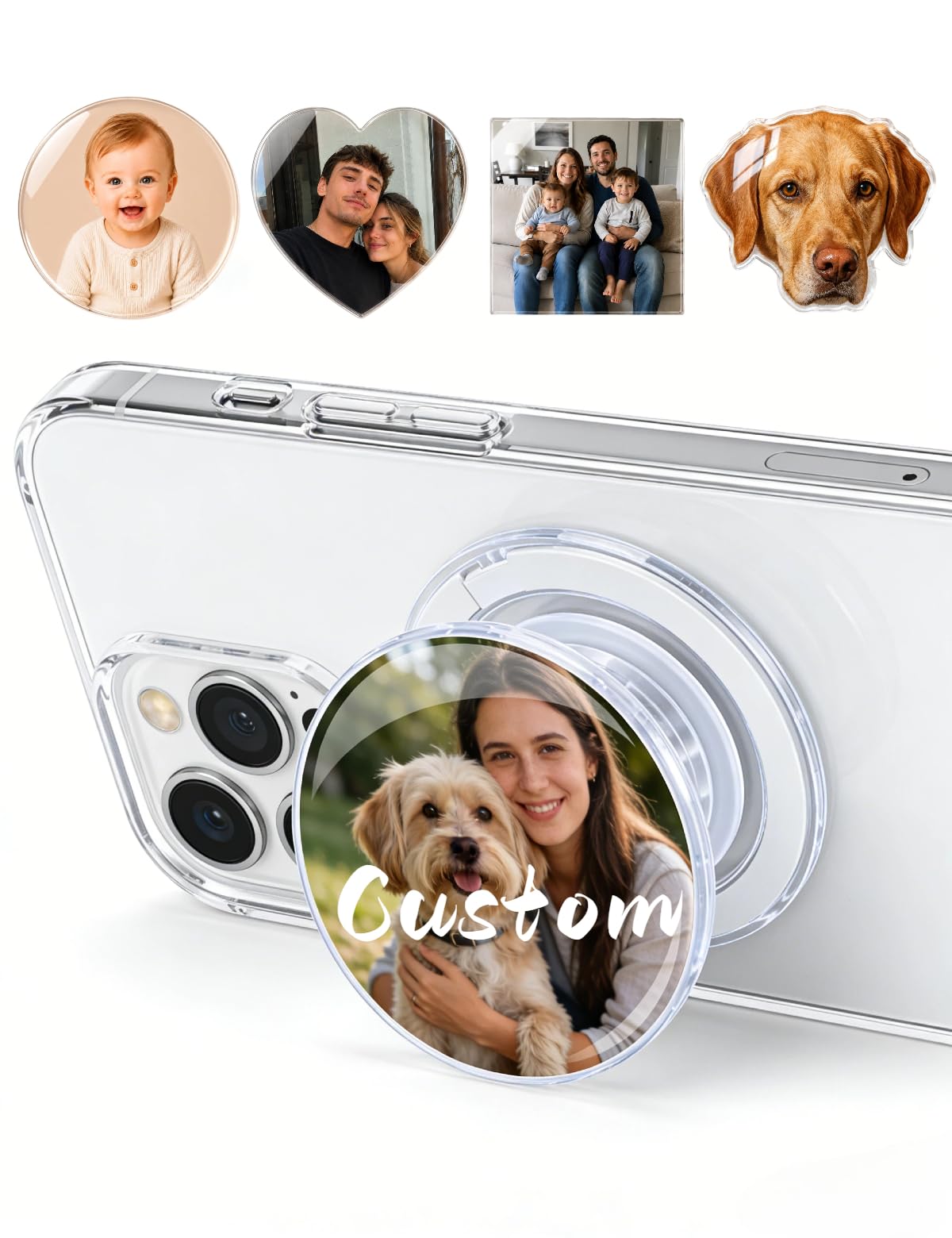 Personalized Photo Phone Grip - Custom Face or Photo Phone Holder, Expanding Adhesive Phone Socket Stand for Phones, Kindle & Tablets, Cute