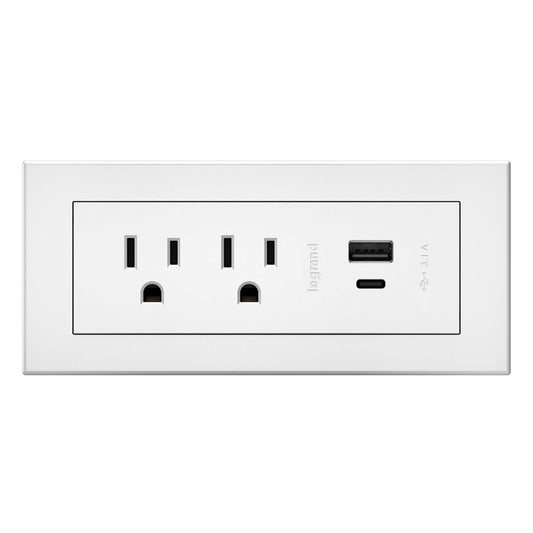 Legrand Wiremold RDZCWH10 radiant Furniture Power Center with USB, Recessed Power Strip, 2 Outlets, Type A/C USB, 10 Foot Cord, White