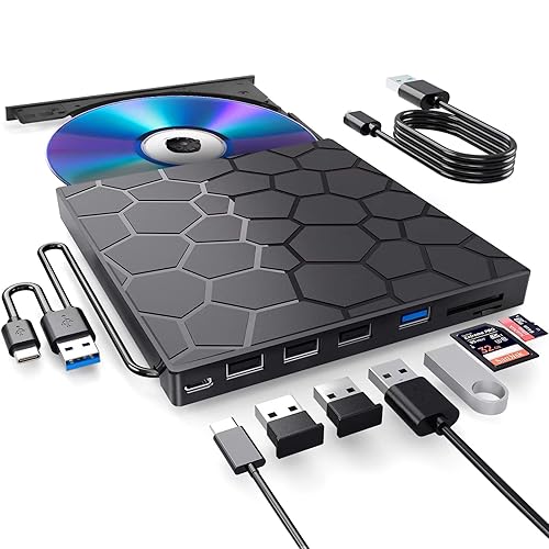 BPAKDU External CD/DVD Drive for Laptop, DVD Player for Laptop, 8 in 1 USB 3.0 Ultra-Slim Portable, CD Burner External Disk Drive Optical Compatible