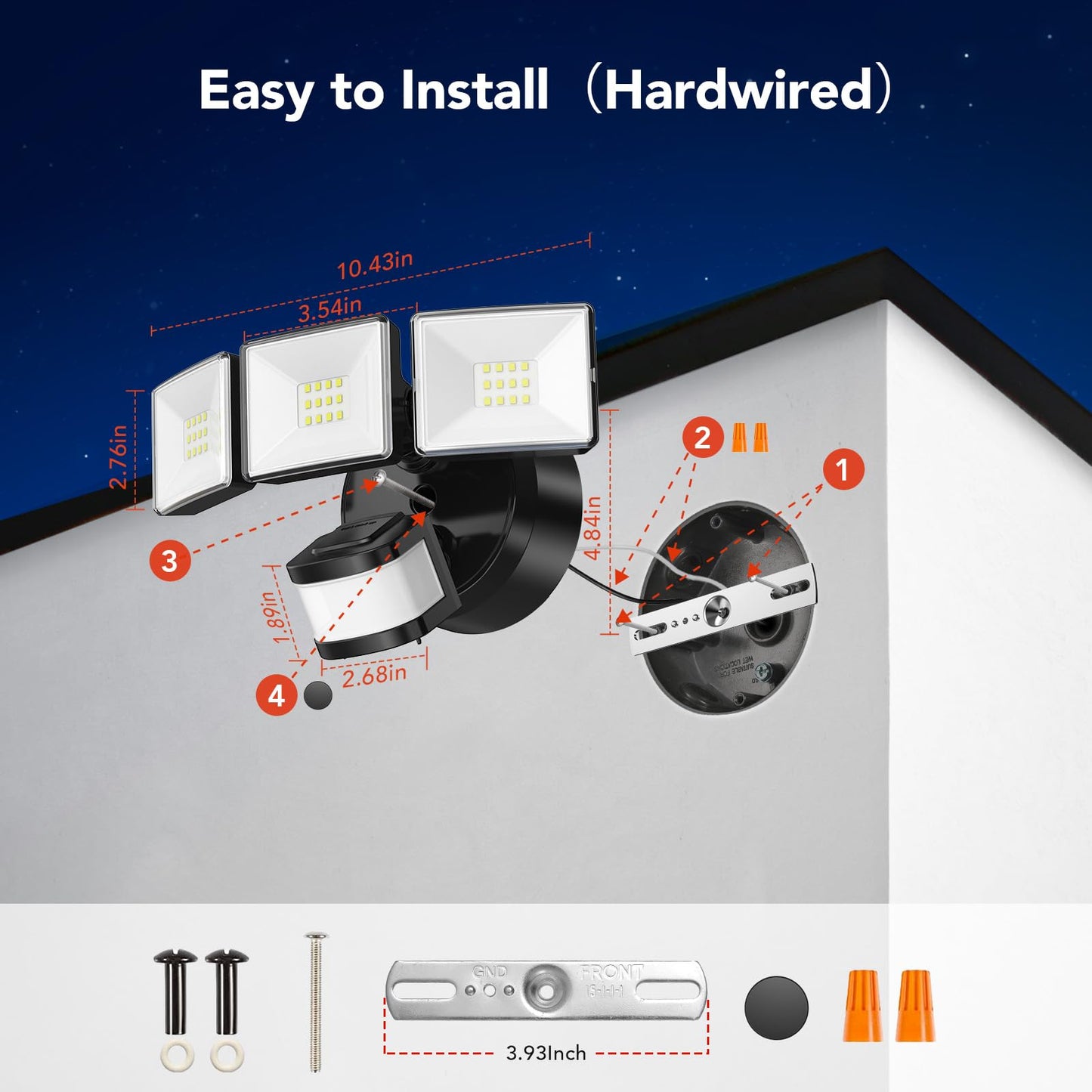 OREiN Motion Sensor Outdoor Flood Light, 26W 3500LM LED Security Light, 240° 40FT Detection, Dusk to Dawn/Auto/Test Modes, IP65 Waterproof for Garage
