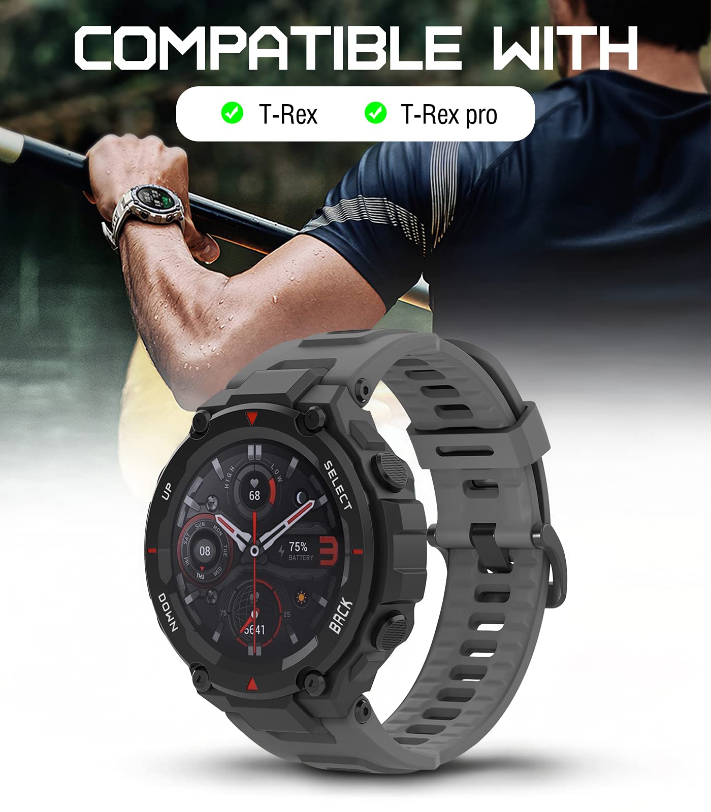 MoKo Sport Band Compatible with Amazfit T-Rex/T-Rex Pro, Dark Gray