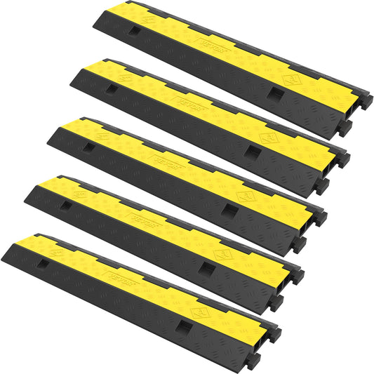 VEVOR Cable Protector Ramp, 5 Packs 2 Channels Speed Bump, Rubber Modular Humps Rated 11000 LBS Load Capacity, Protective Wire Cord Ramp Driveway