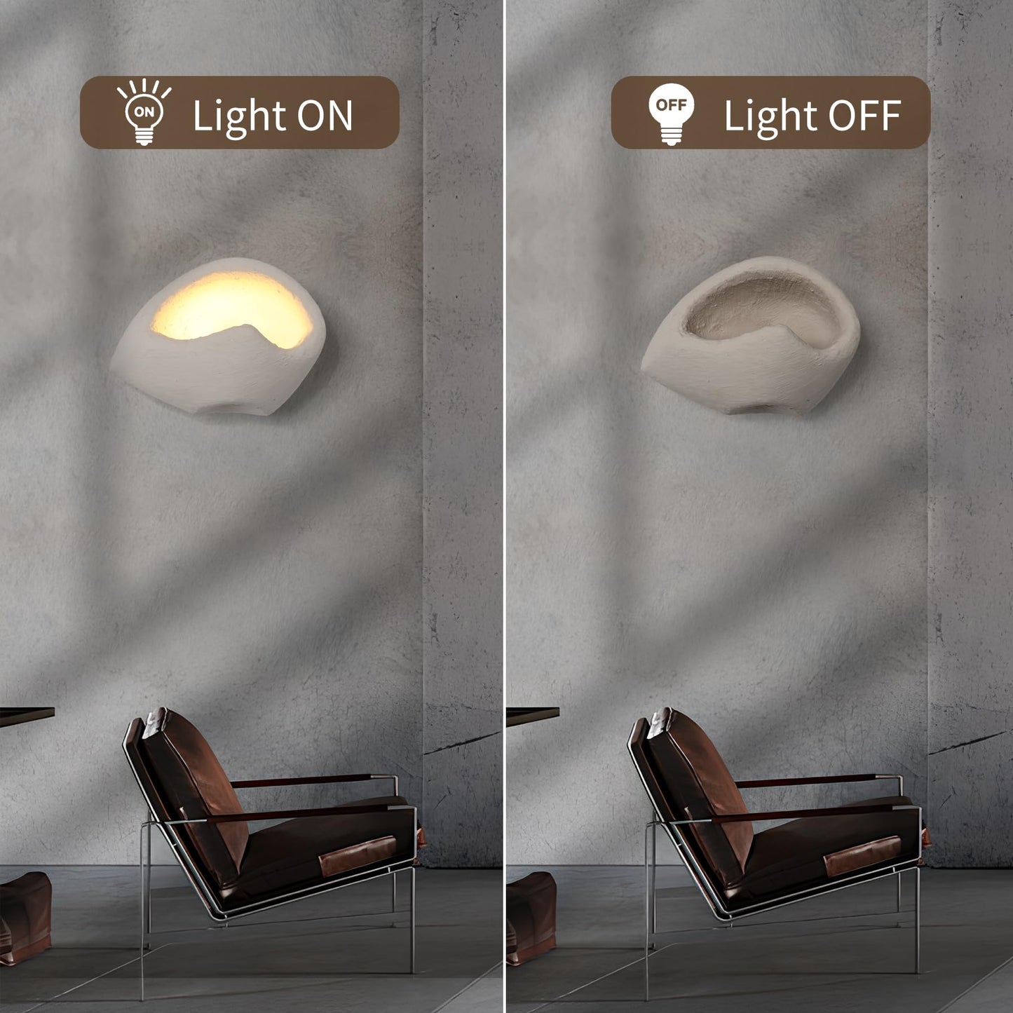 PANLAVIE Modern Wall Sconce Plug in, Indoor Wall Light Fixture, Retro Industrial Cement Stone Style Wall Mounted Lamp for Living Room Bedroom