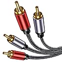 RCA Cable Braided 20ft: Hi-Fi Sound Double Layer Shielded Zinc Alloy Case Male 2rca Stereo Audio Cord for Home Theater, HDTV, Amplifiers, Hi-Fi