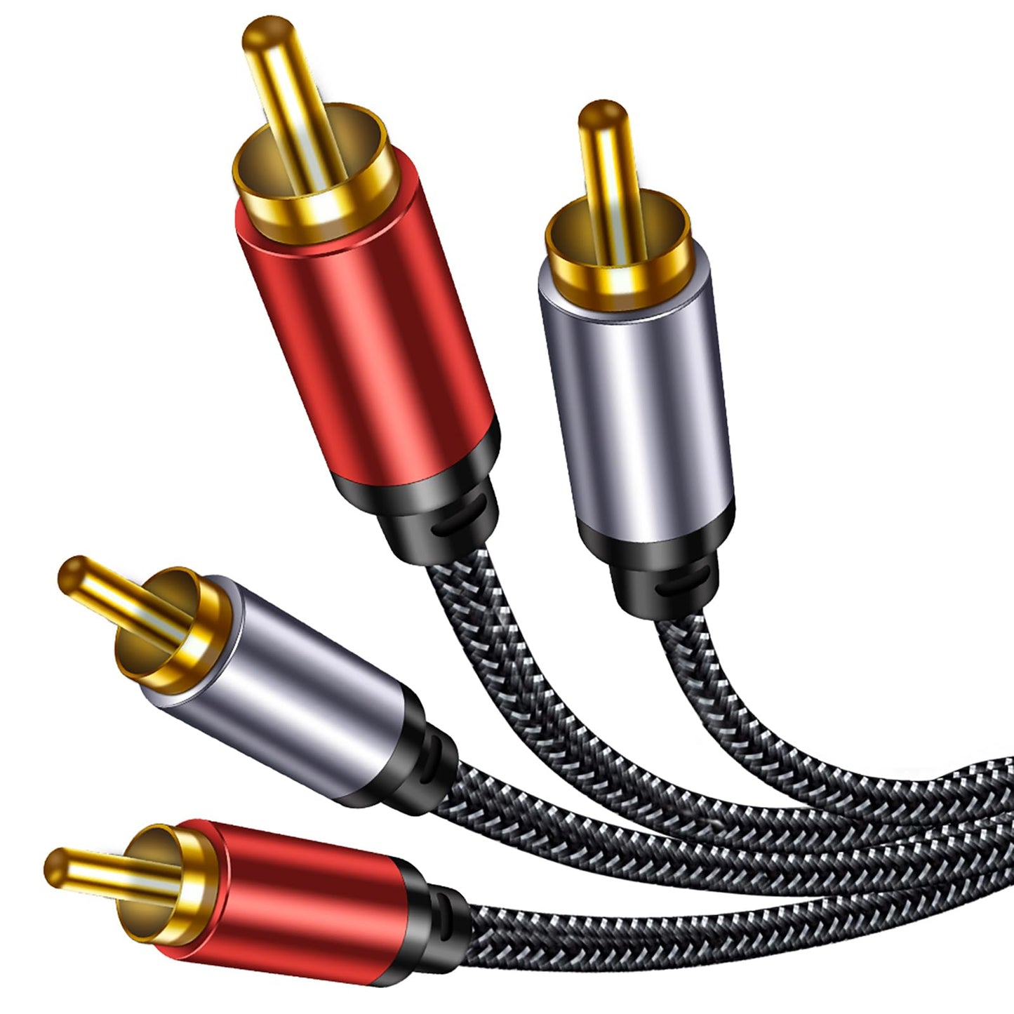 RCA Cable Braided 20ft: Hi-Fi Sound Double Layer Shielded Zinc Alloy Case Male 2rca Stereo Audio Cord for Home Theater, HDTV, Amplifiers, Hi-Fi