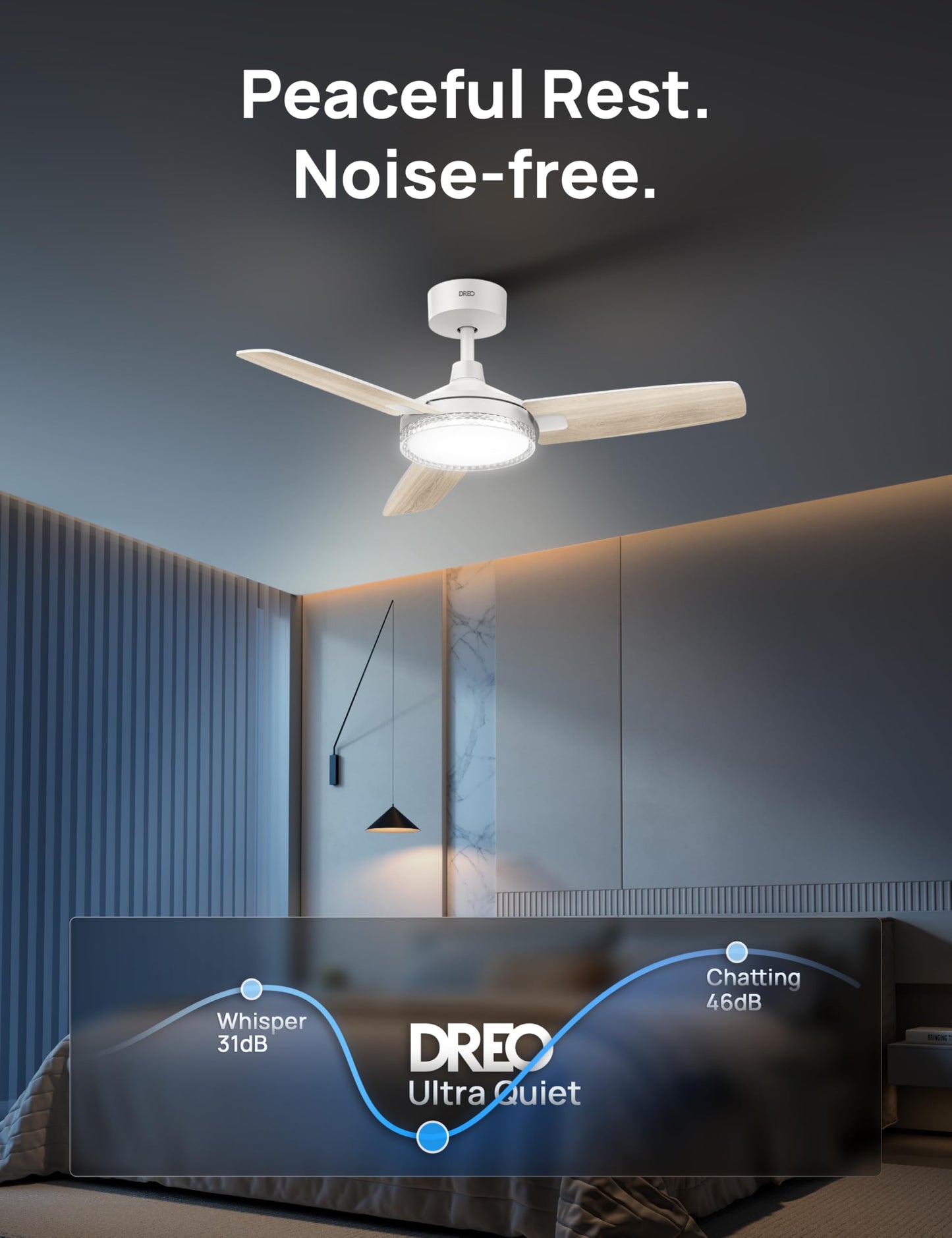 DREO Smart Ceiling Fans with Lights and Remote, 42 Inch Bedroom Ceiling Fan