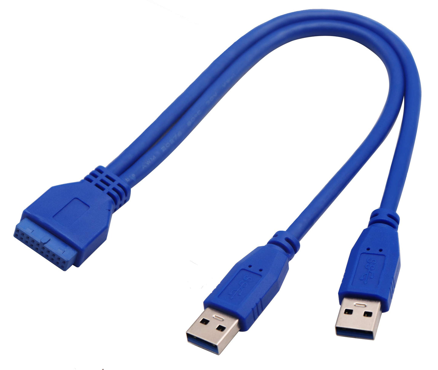 AAOTOKK 2 Port USB 3.0 Splitter Adapter Cable Dual Port USB 3.0 A Male to 20 Pin Motherboard Header Extension Cable for USB Ports Directly to Computer