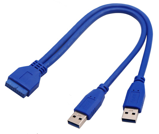 AAOTOKK 2 Port USB 3.0 Splitter Adapter Cable Dual Port USB 3.0 A Male to 20 Pin Motherboard Header Extension Cable for USB Ports Directly to Computer