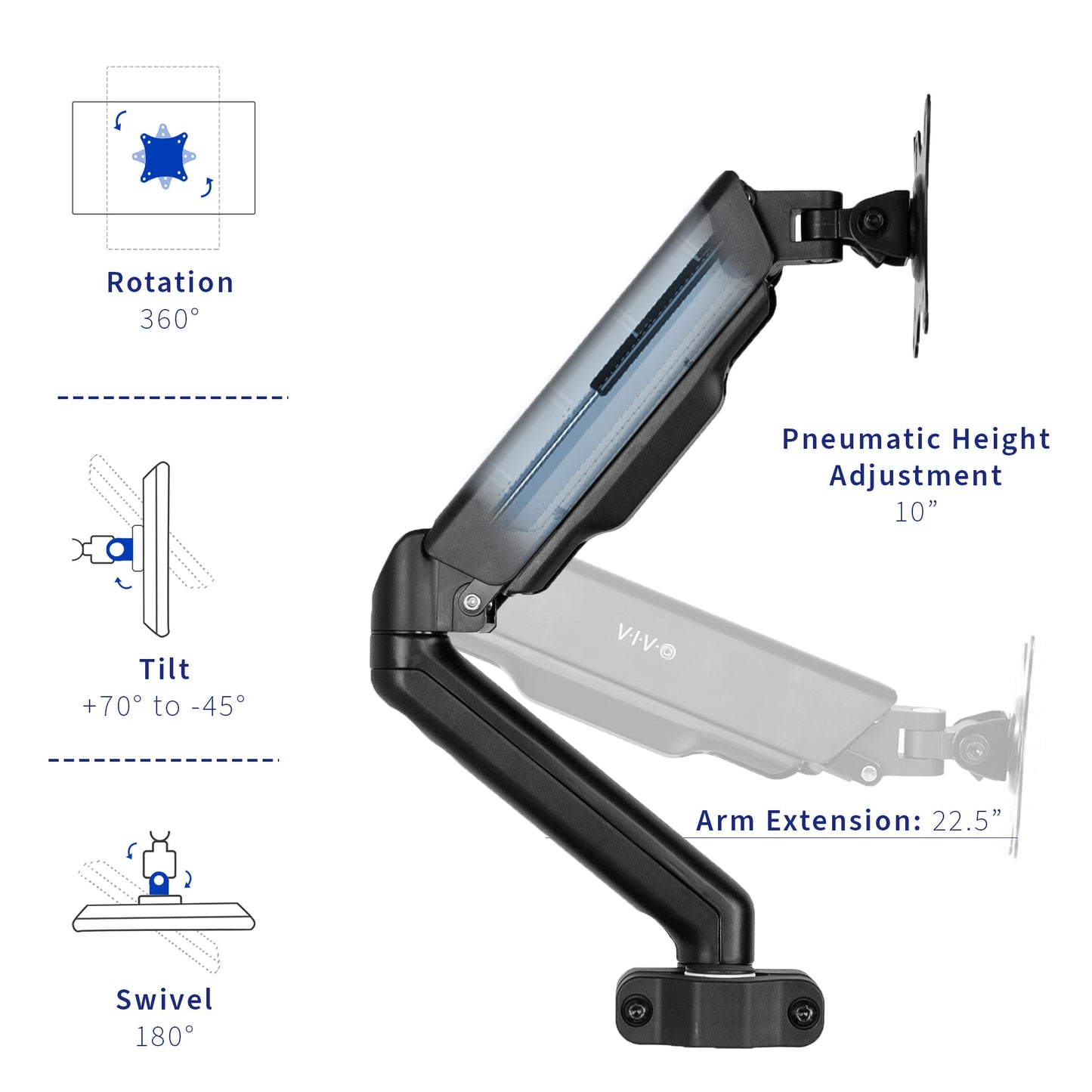 VIVO Universal Full Motion Pneumatic Pole Mount Arm for 17 to 32 inch Monitor Screens, 75mm and 100mm VESA Plate, Black, MOUNT-POLE05O