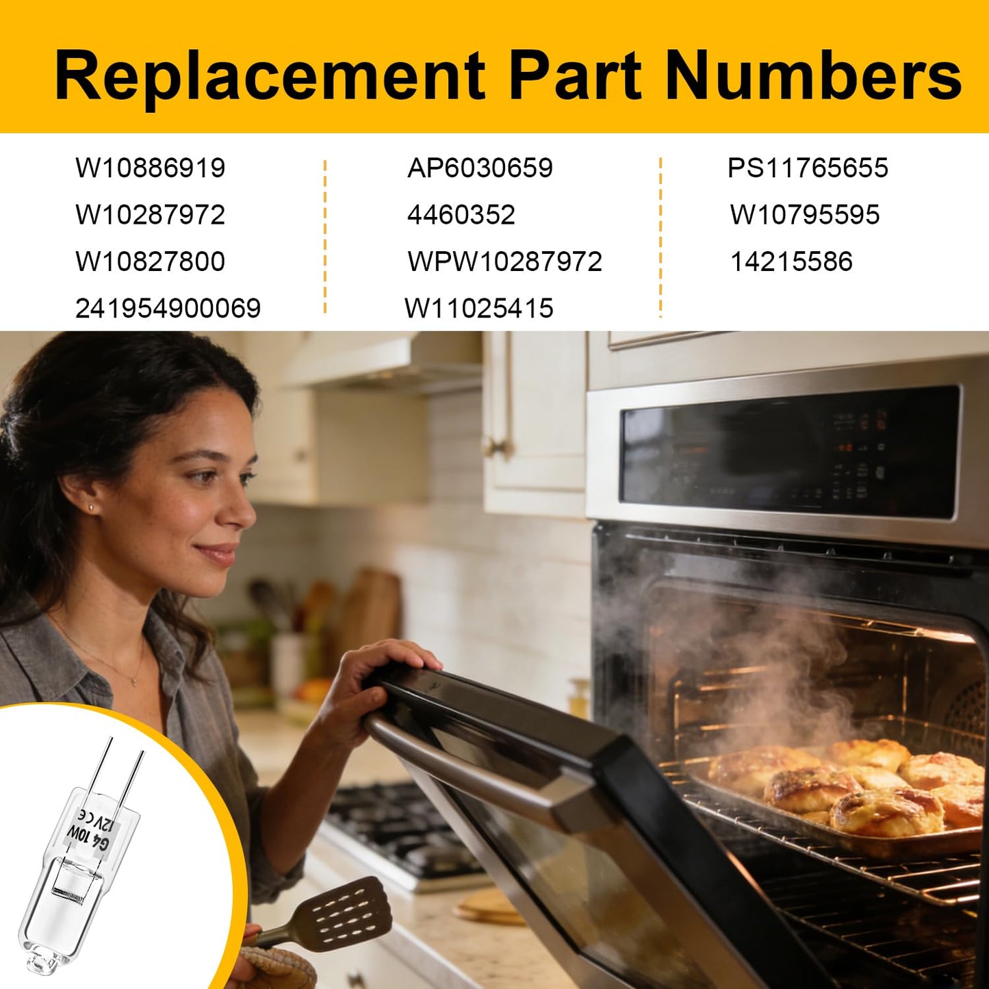 SDRZJX 6-Pack T3 12V 10W Halogen Oven Light Bulb G4 2 Pin Appliance Bulb Compatible with GE Whirlpool Jenn-Air KitchenAid Maytag Microwave Stove