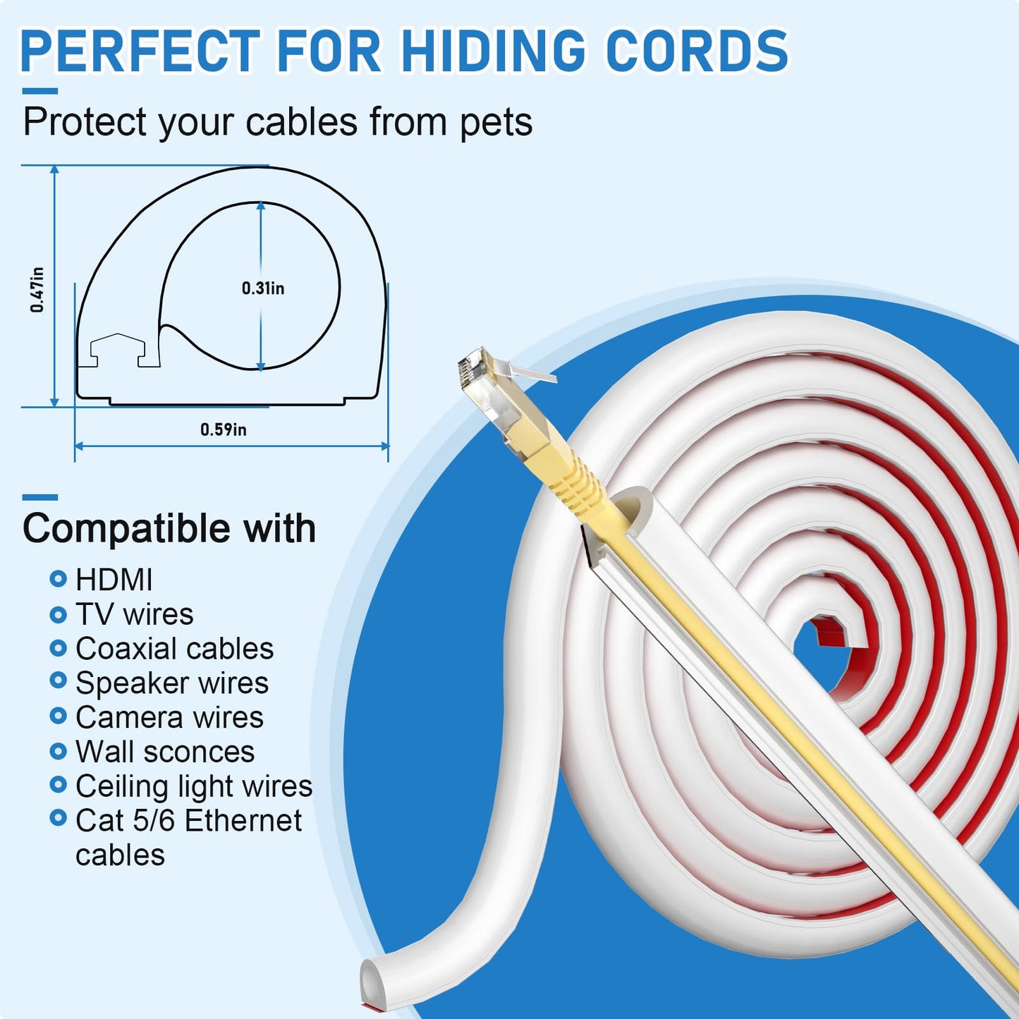 Wall Cable Hider, Flexible Wire Cord Management Self-Adhesive Cord Covers for Wires on Wall, Side Open One Cord Cable Raceway Wire Cover for Cords