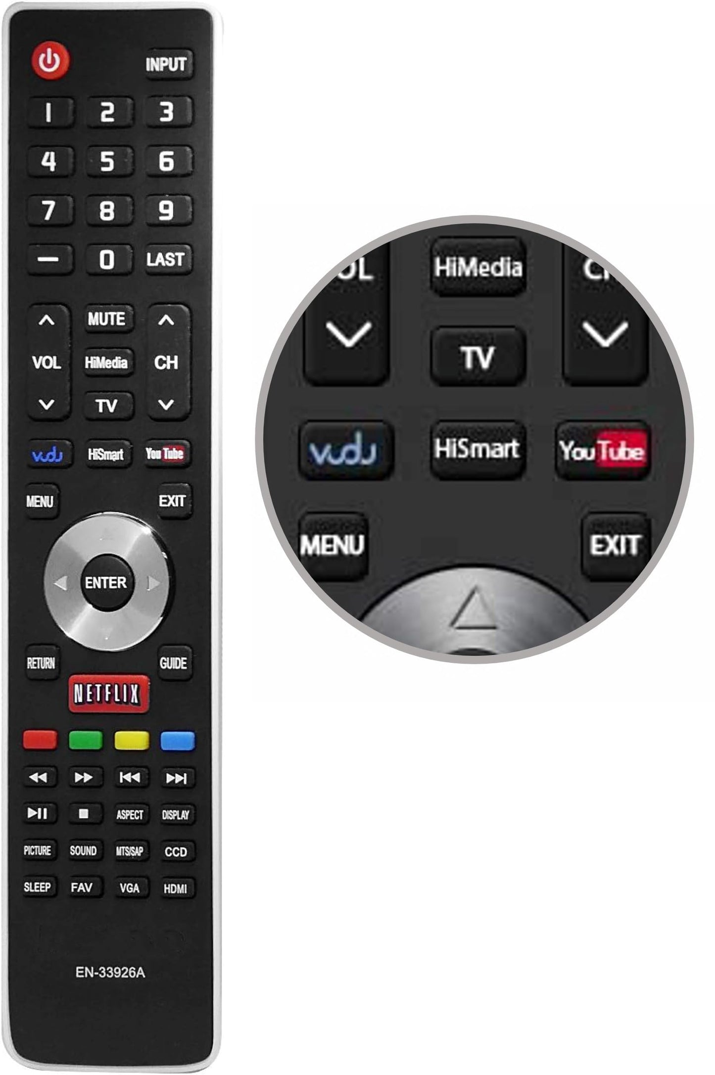 EN-33926A Remote Control Compatible with Hisense EN-33926A for Hisense Smart TV 32K20DW 32K20W 40K366WN 50K610GWN 55K610GWN 40H5 XV5849 32H5B 40H5B