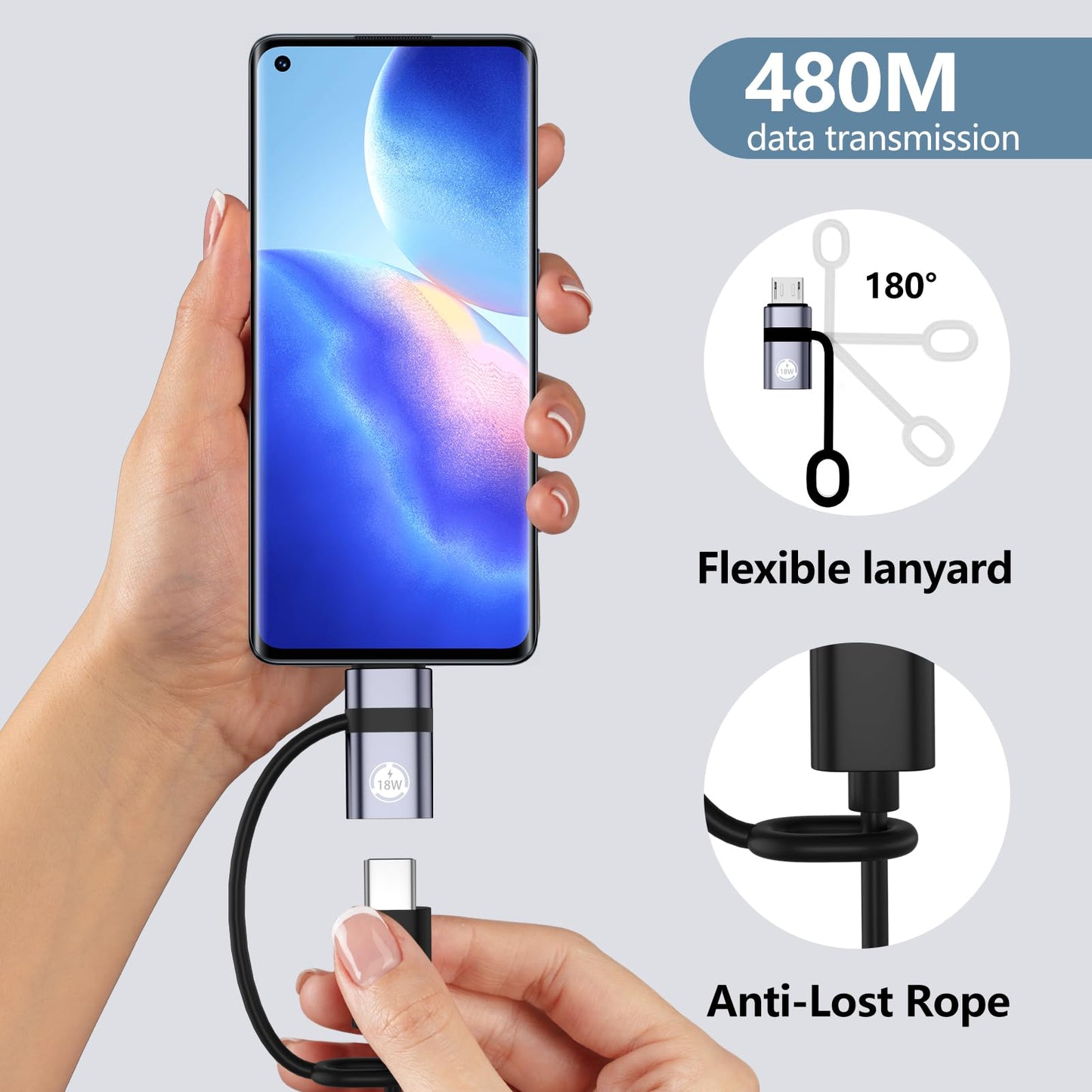 Liaoan USB C to Micro USB Adapter, 4 Packs, Supports 18W Fast Charging and Data Transfer, Suitable for USB C Socket to Micro Plug Adapter, not…