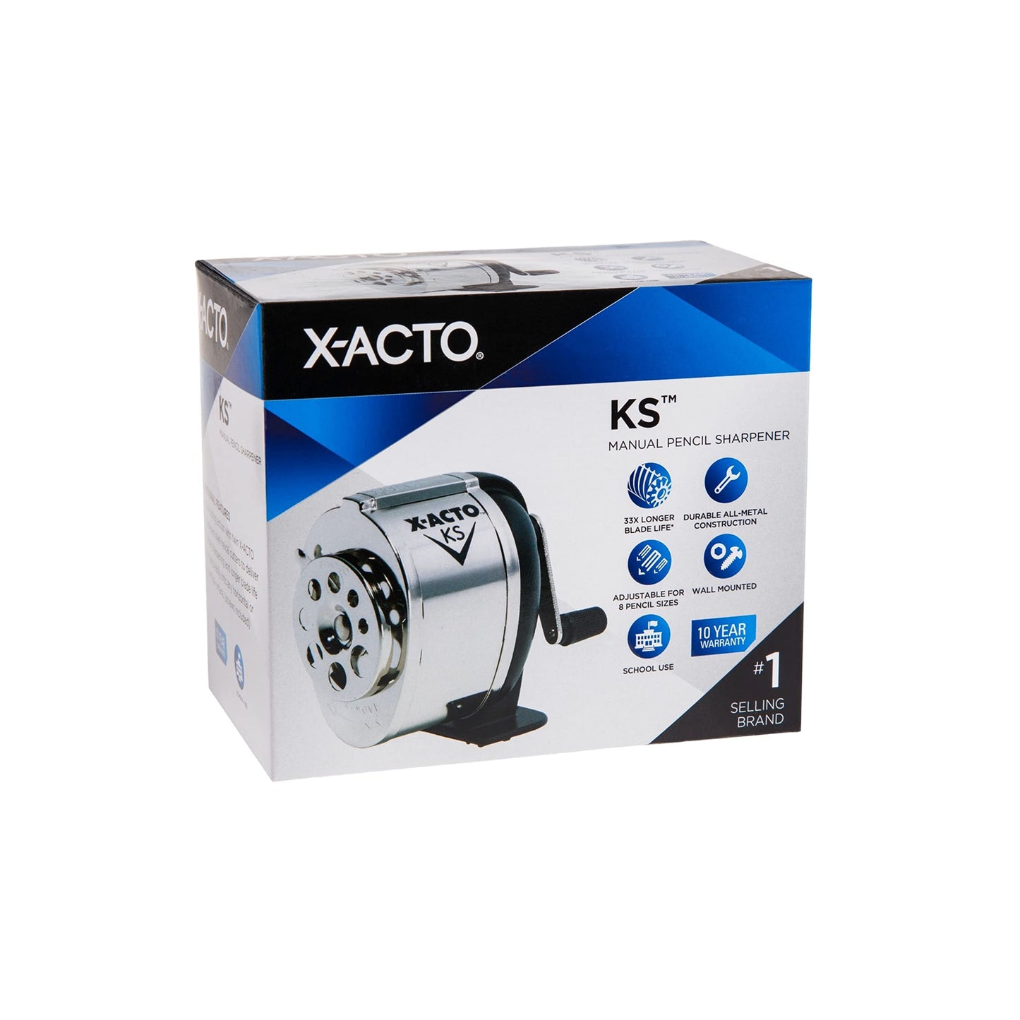 X-ACTO KS Manual Pencil Sharpener, Mountable, Metal, 1 Count - Classroom, Teacher Supplies, Adjustable for 8 Pencil Sizes