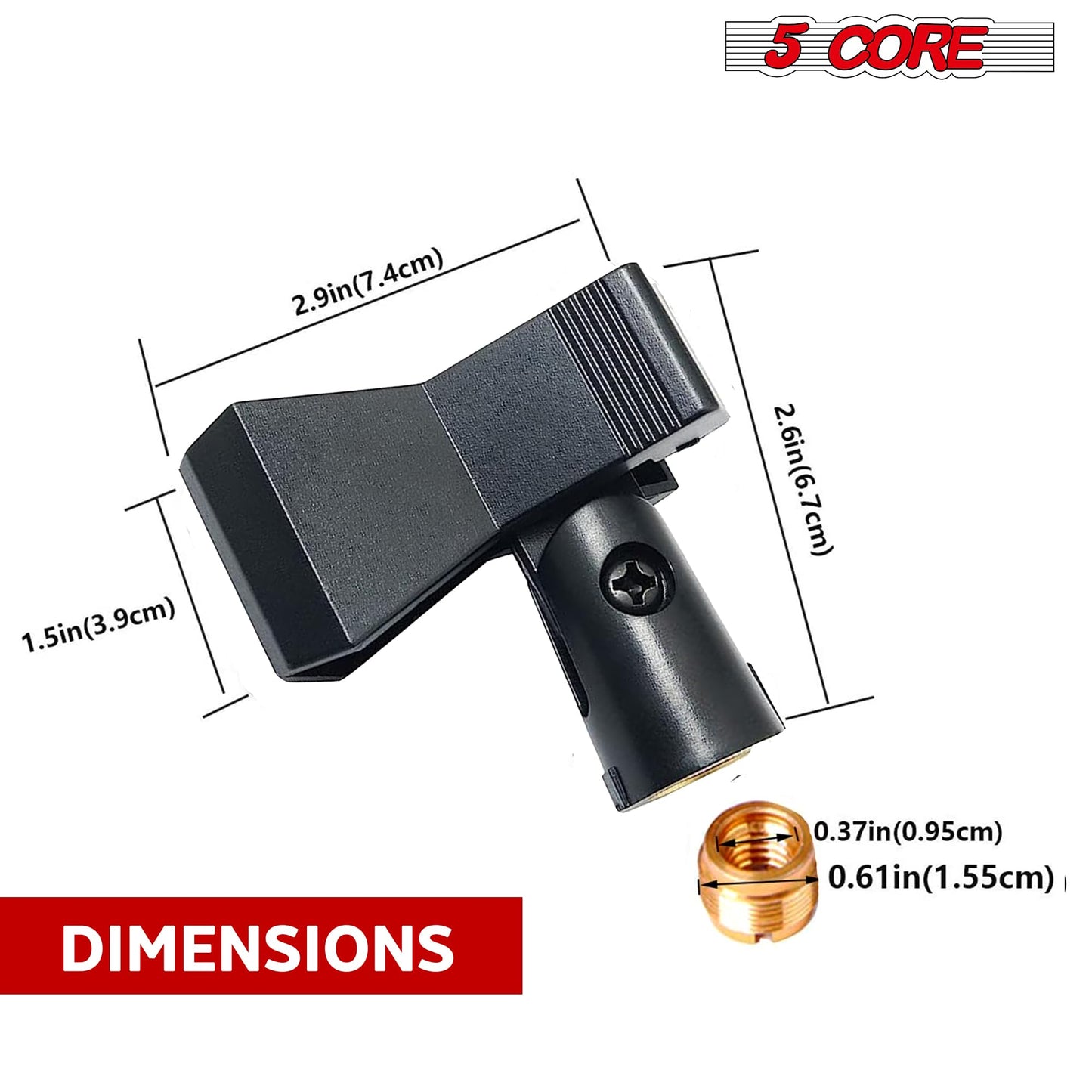 5 Core Microphone Mic Clip Holder for Mic Stand 5Pcs Universal Adjustable with 5/8" Male to 3/8" Female Screw Adapter Suitabl - MC 04 5PCS