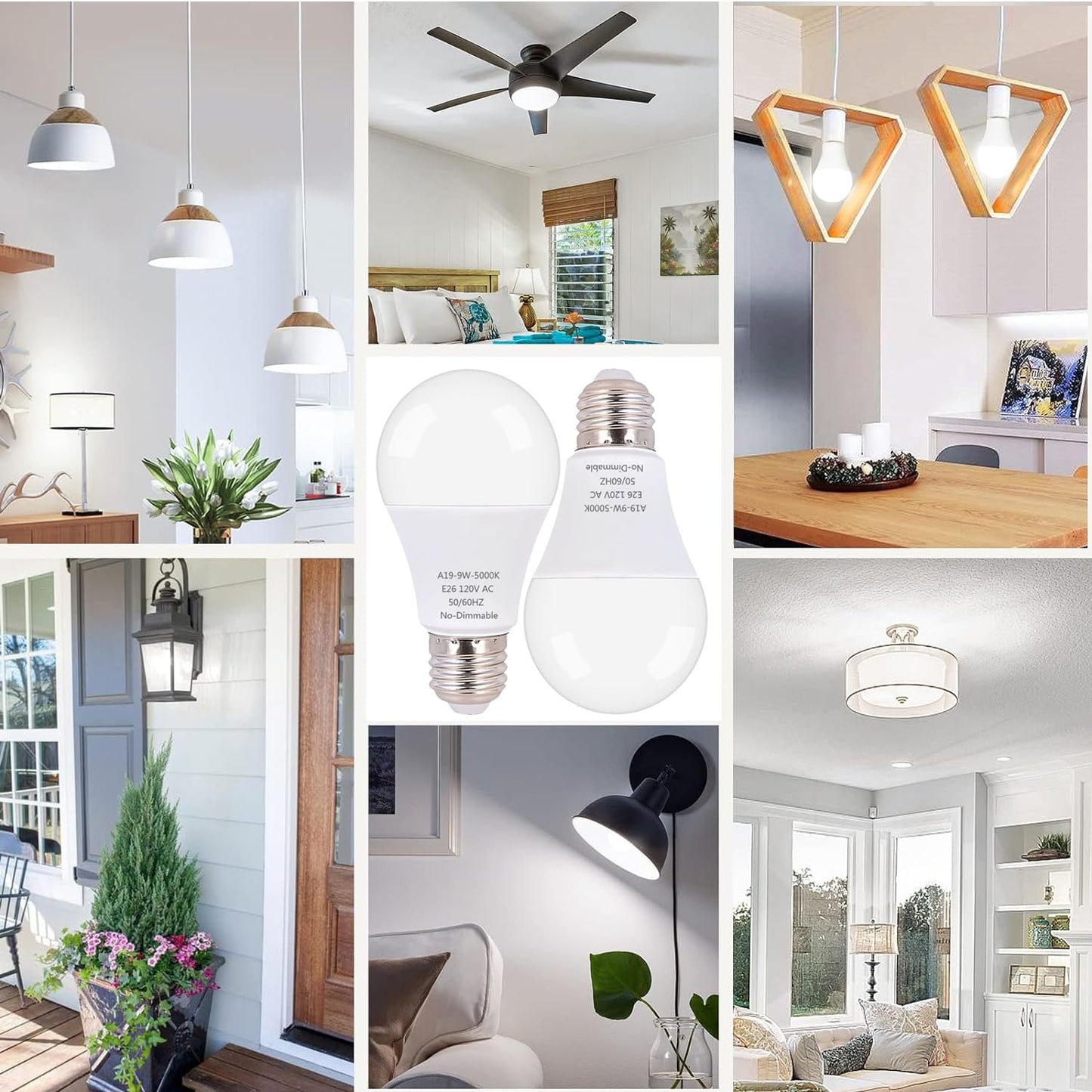 ZwwYvv LED Light Bulb,A19 60 Watt Equivalent, Energy Efficient 9W,800 Lumens, Daylight White 5000K, Non-Dimmable, Long Lifetime,Frosted,6 Count (Pack