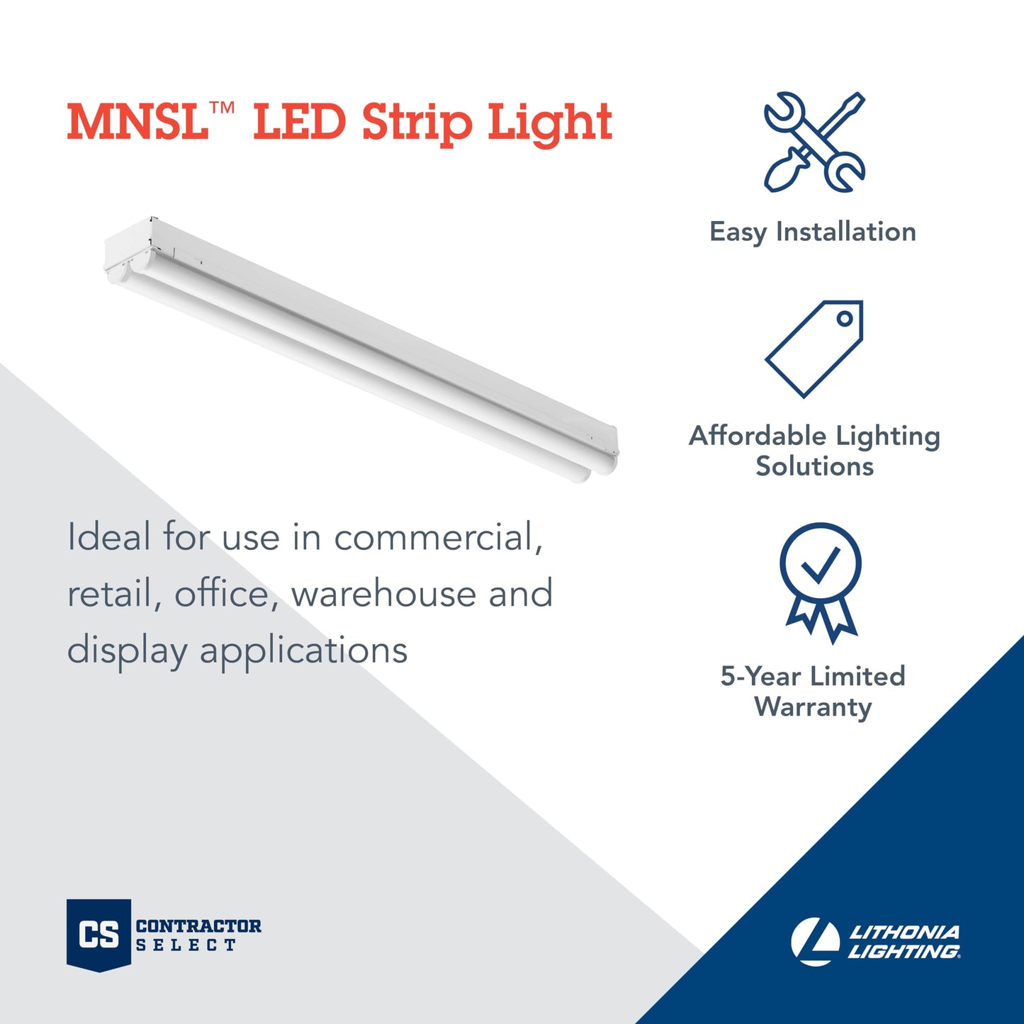 Lithonia Lighting 2 Light LED Strip Light, 2 Foot LED Ceiling Lighting Fixture, 2500 Lumens, 4000K, 80CRI, 20W, Kitchen and Garage Use (MNSL L24 2LL