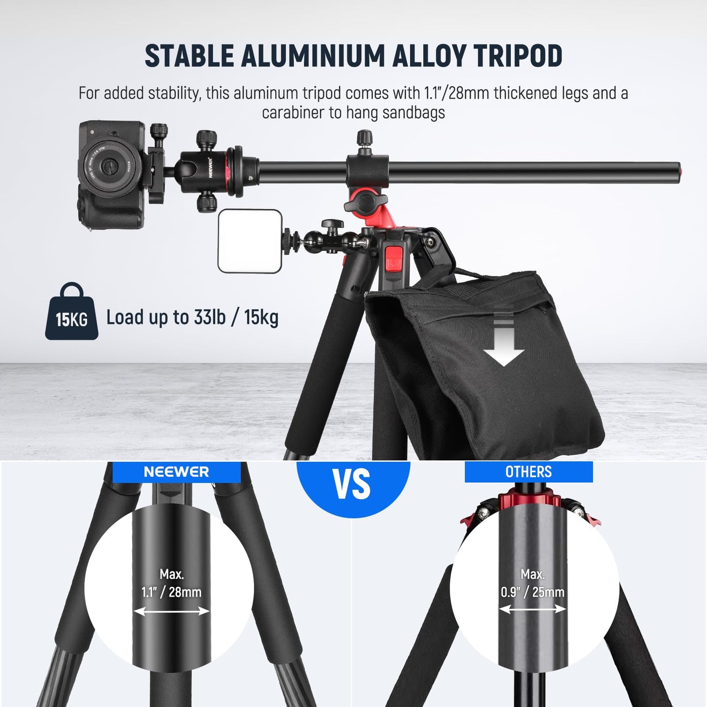 NEEWER 72 inch Camera Tripod Monopod with Center Column and Ball Head Aluminum, Arca Type QR Plate, Bag, Horizontal Tripod Overhead Camera Mount