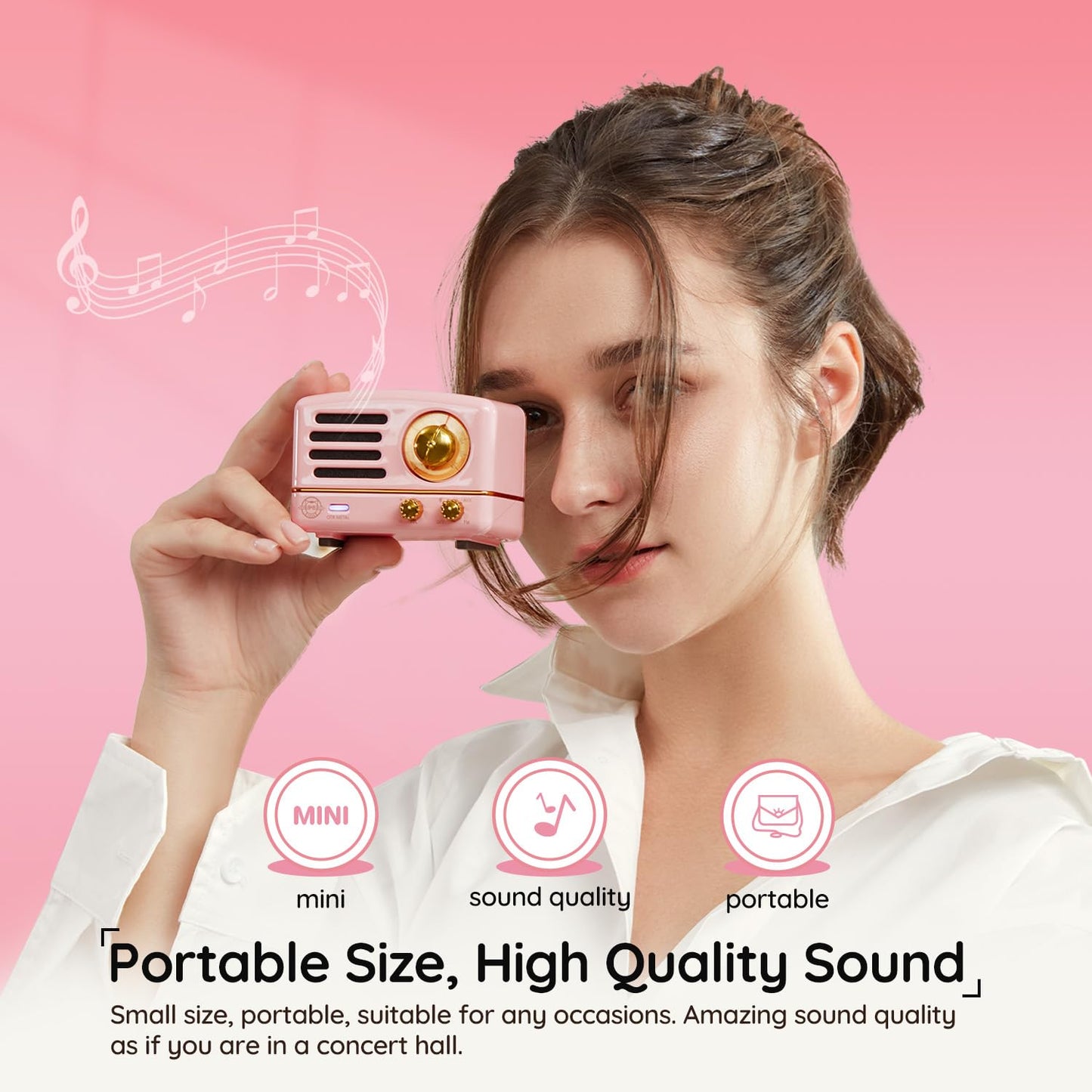 Muzen Portable Bluetooth Speaker, OTR Metal Retro Small Wireless Speaker, FM Radio with Antenna AUX, 10h+ Long Playtime, High Fidelity Stereo Audio