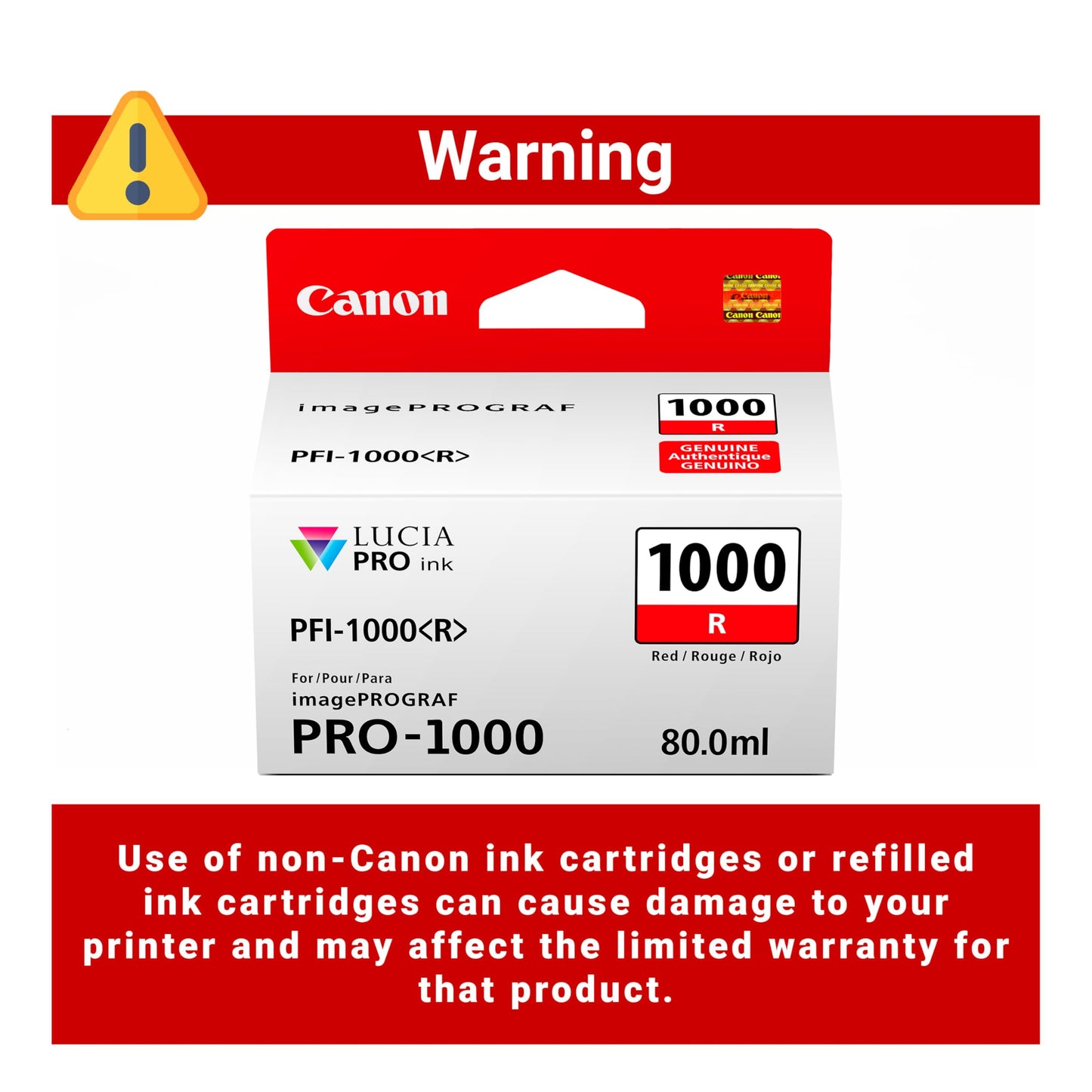 Canon PFI-1000 Genuine Red Ink Tank, Compatible with ImagePROGRAF PRO-1000 Printers