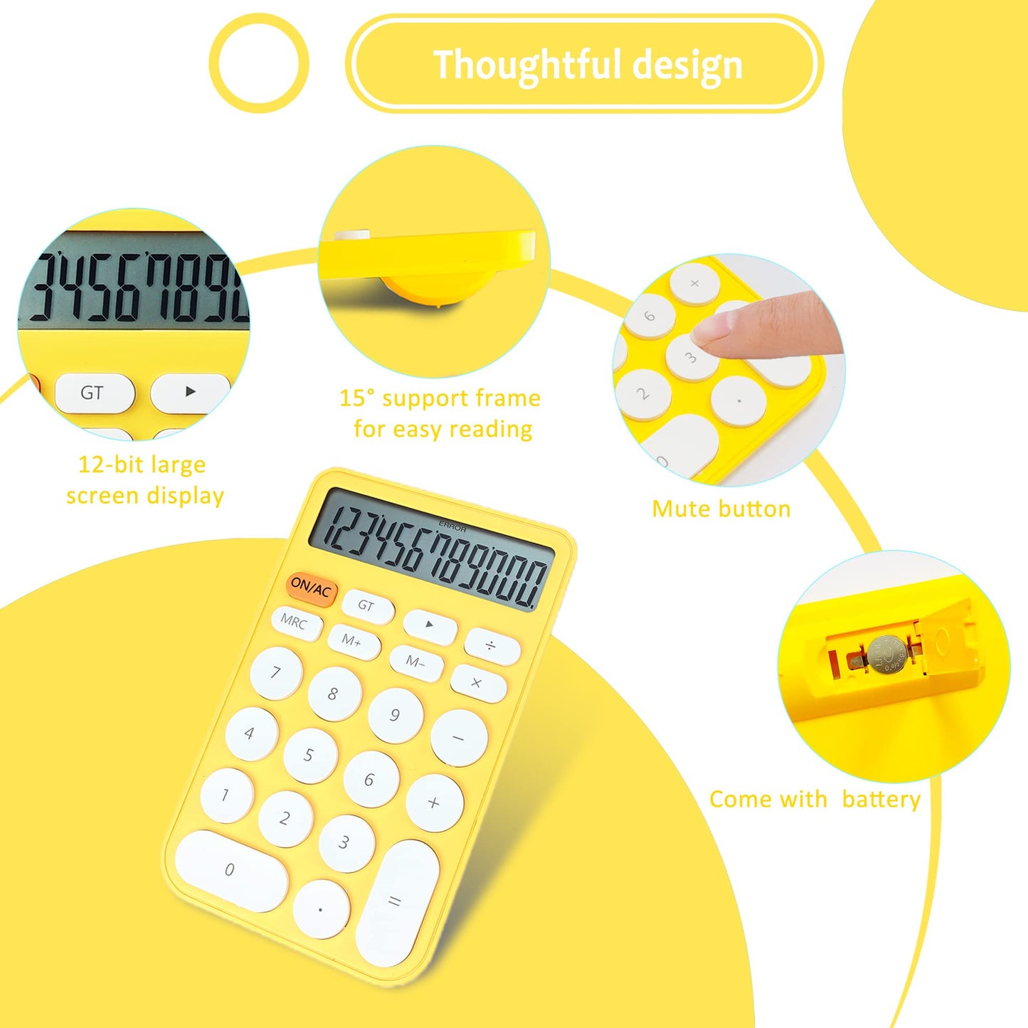 VEWINGL Standard Calculator, 12 Digit Large Display Desktop Calculator with Big Buttons for Office, School, Home & Business