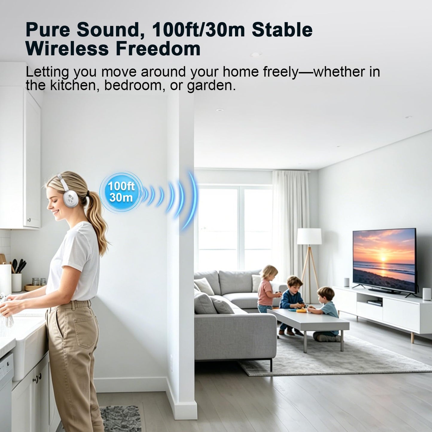 Wireless Headphones for TV, TV Headphones Wireless for Seniors with Transmitter Charging Base, 3 Audio Modes & Low Latency & Blutooth 5.4, Bluetooth