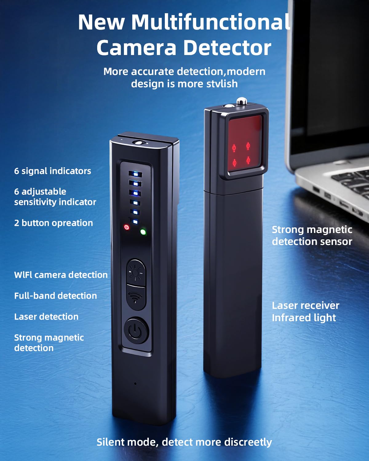 Mgmcm Hidden Camera Detector, Security Camera Tracker Portable Camera Detector, Anti-Spy Device Tracker for Travel, Home, Hotel, Office, 6 Levels