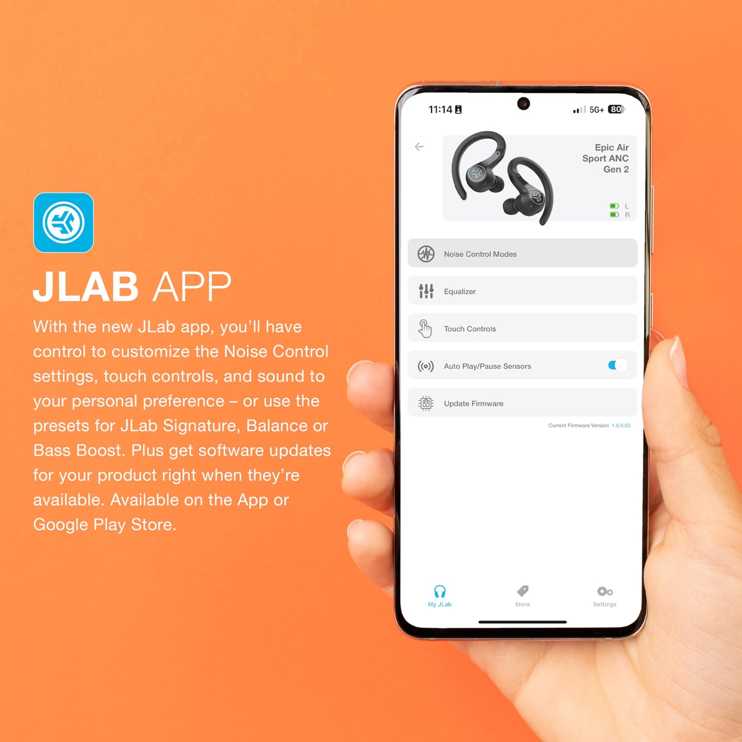 JLab Epic Air Sport ANC Gen 2 True Wireless Bluetooth Earbuds, Headphones for Working Out, IP66 Sweatproof, 15-Hour Battery Life +55-Hour Charging