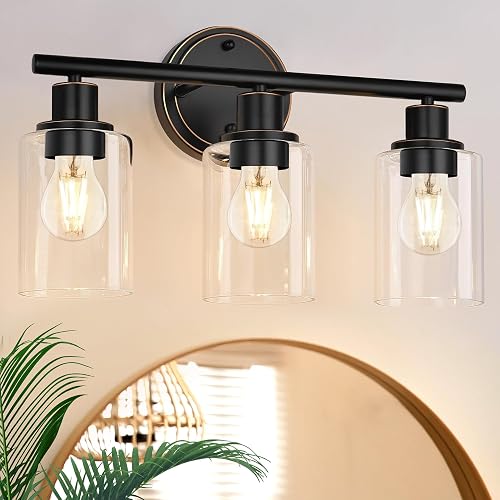 Faymart lighting Oil Rubbed Bronze 3-Light Bathroom Vanity Light Fixture Over Mirror, 3-Light Oil Rubbed Bronze Vanity Lights for Bathroom Three Bulb