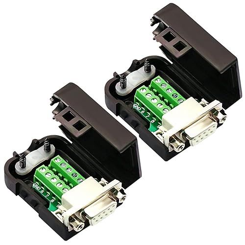 CenryKay DB9 Solderless Connector?2PCS DB9 Female Breakout Connector 9-pin Port Terminal Female Connector Breakout with Nut