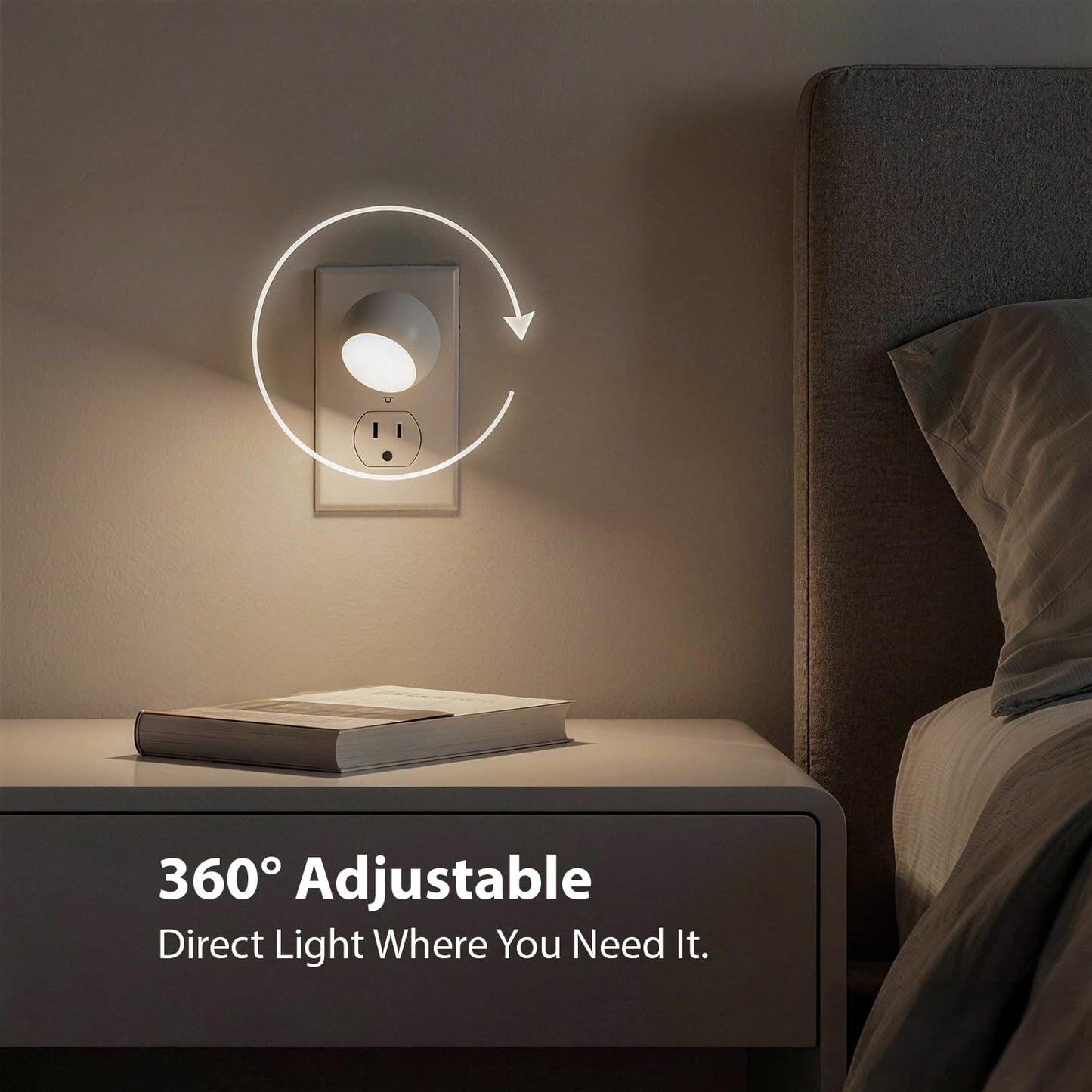 Mini LED Night Light Plug-in Smart Sensor Directional Lamp with 360° Rotating Head Auto Dusk to Dawn Lighting Energy Saving Pet Friendly Wall Light