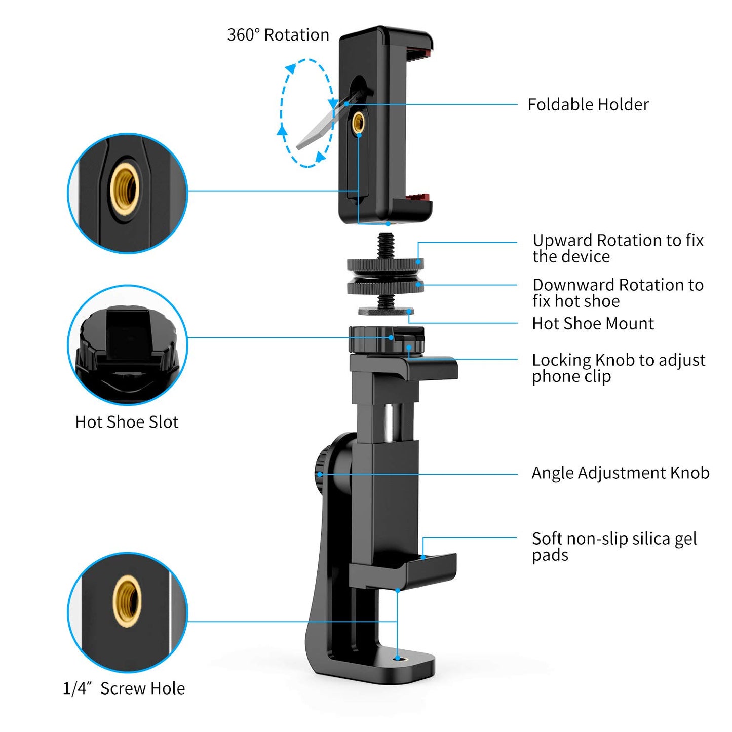 Owine Universal Dual Cell Phone Tripod Mount Adapter Premium Smartphone Clamp, Compatible with iPhone,Samsung Galaxy,Note,Lg,All Smartphones