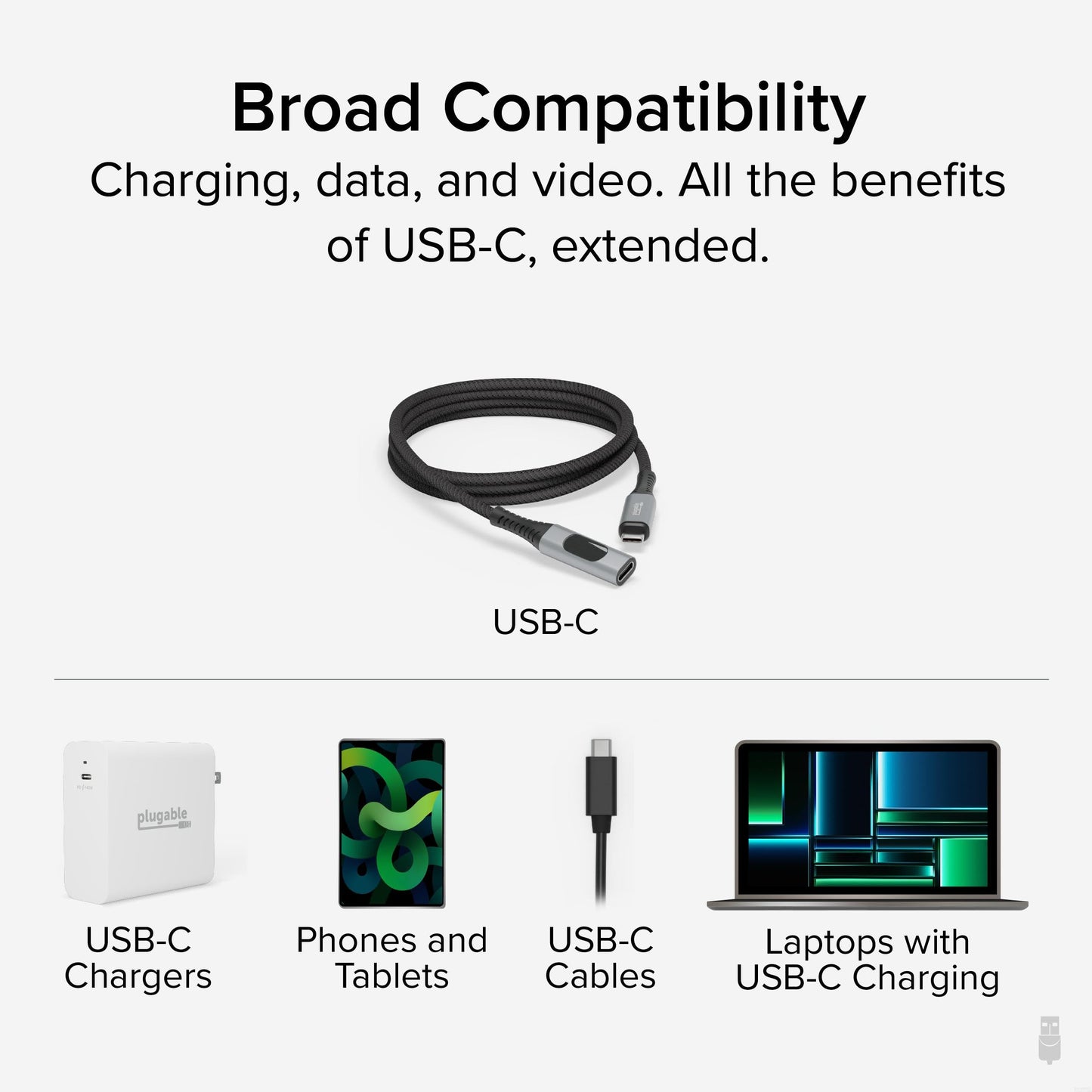 Plugable USB C Extension Cable 3.3 Ft, Digital Power Meter Tester for Monitoring USB-C Connections, Supports Fast Charging up to 240W, 4K 60Hz