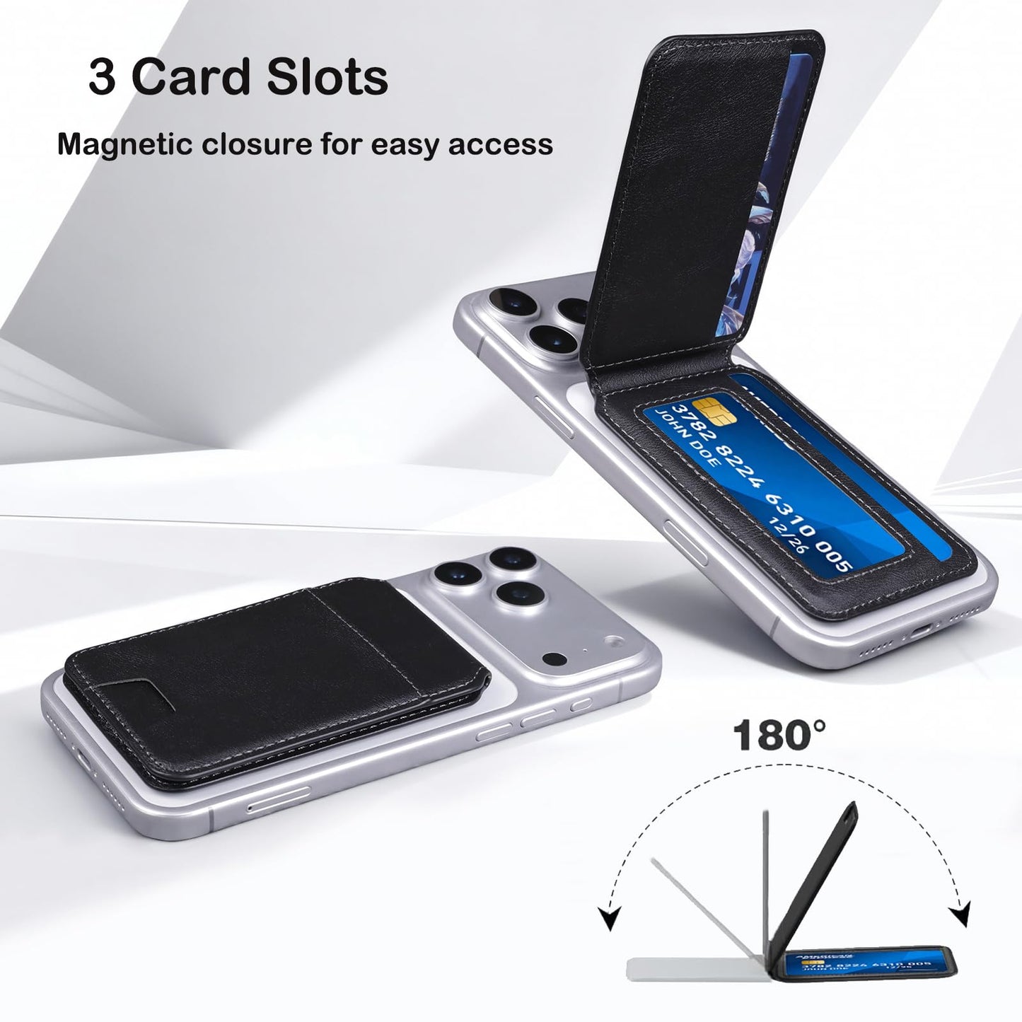 Qoovi Strong Magnetic Wallet,Card Holder with Leather Stand RFID Blocking for iPhone 17/16/15/14/13/12 Series, Compatible with Magsafe Phones
