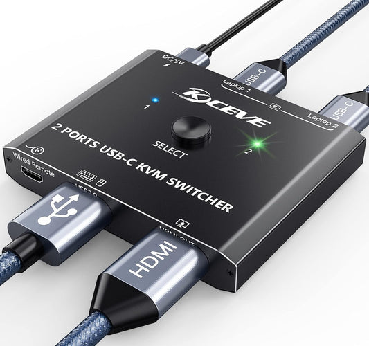 USB C KVM Switch 4K@60Hz,MLEEDA KVM Switch USB C for 2 Laptops Share Single HDMI Monitor and Keyboard Mouse,Compatible with Windows,Mac OS,Wired